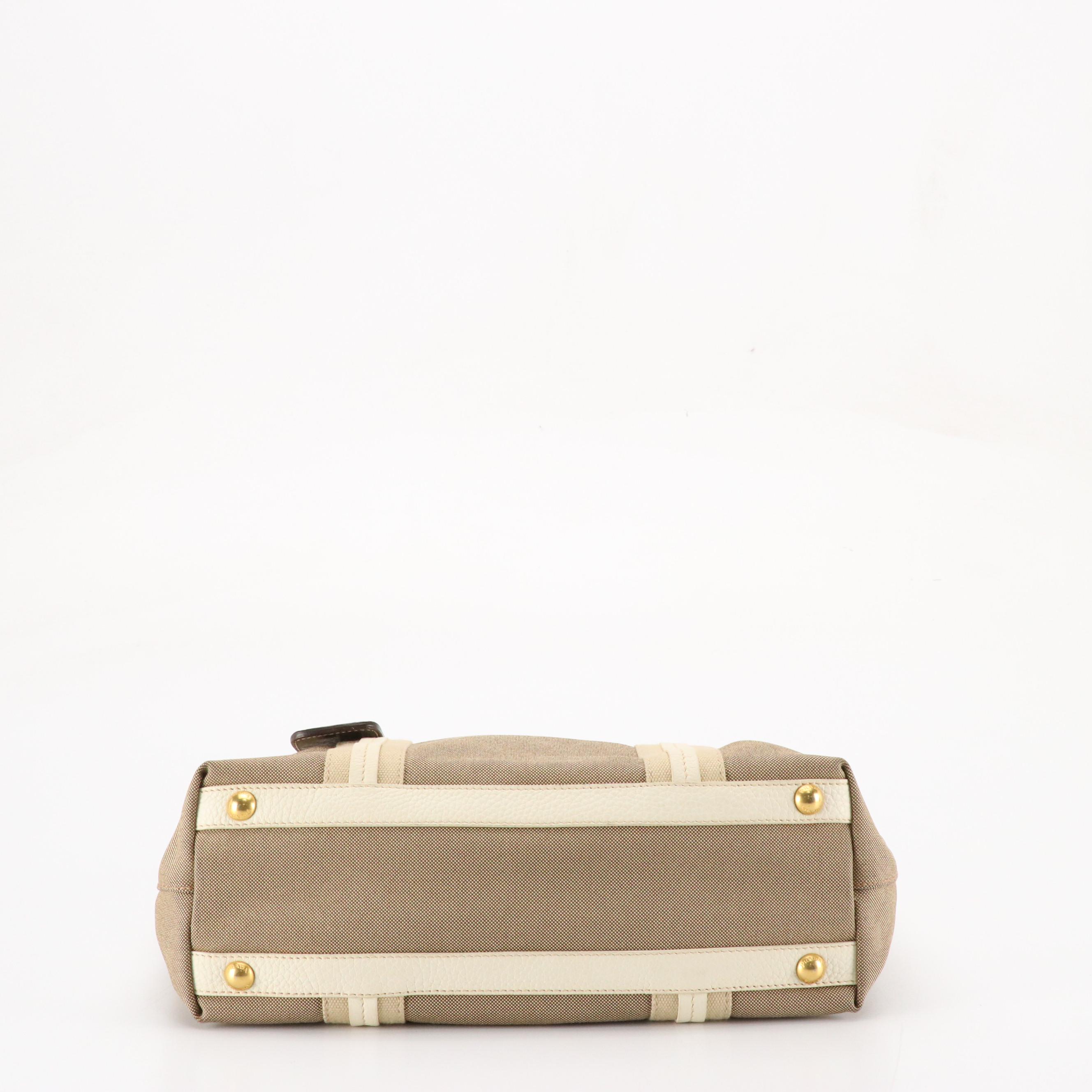 Prada Beige Jacquard Logo Canvas and Metallic Leather Trim Two-Way Tote