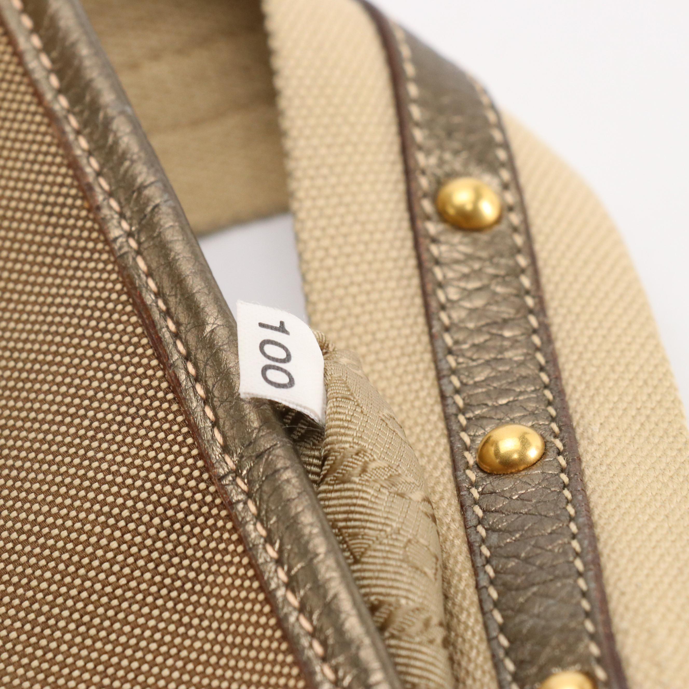 Prada Beige Jacquard Logo Canvas and Metallic Leather Trim Two-Way Tote