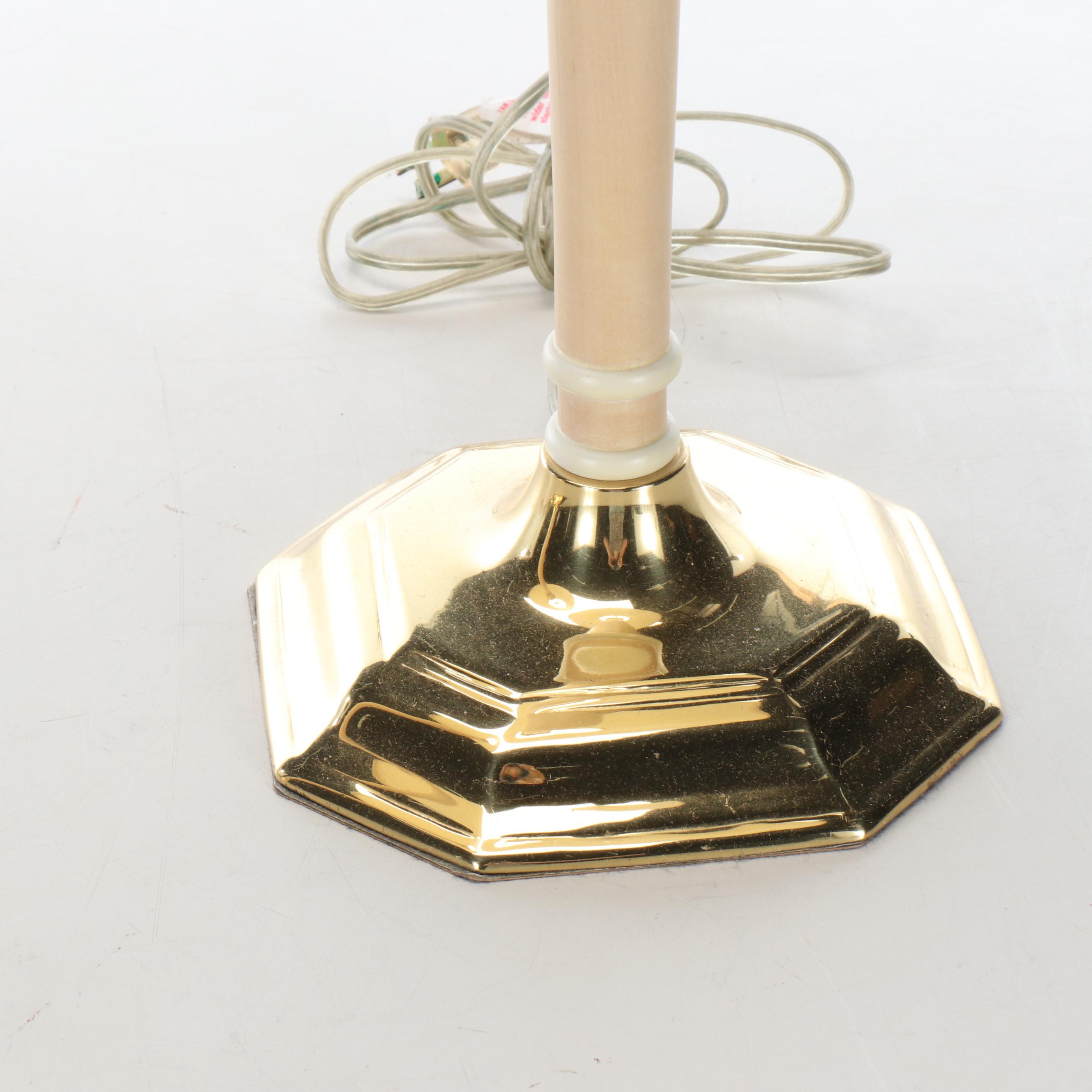 Pair of Brass and Painted Wood Buffet Lamps with Pleated Shades