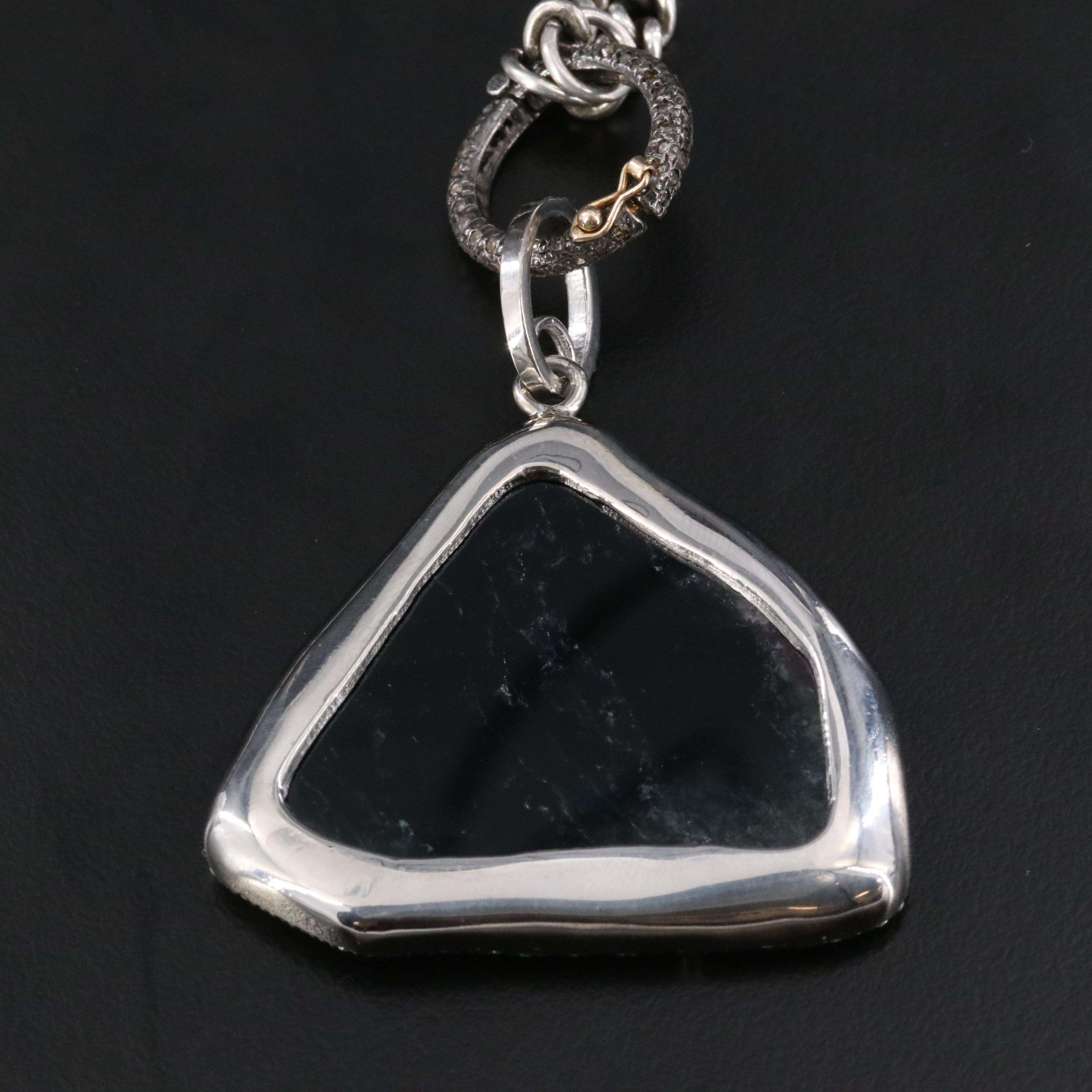 Sterling Watermelon Tourmaline and Diamond Necklace Attributed to Sheryl Lowe