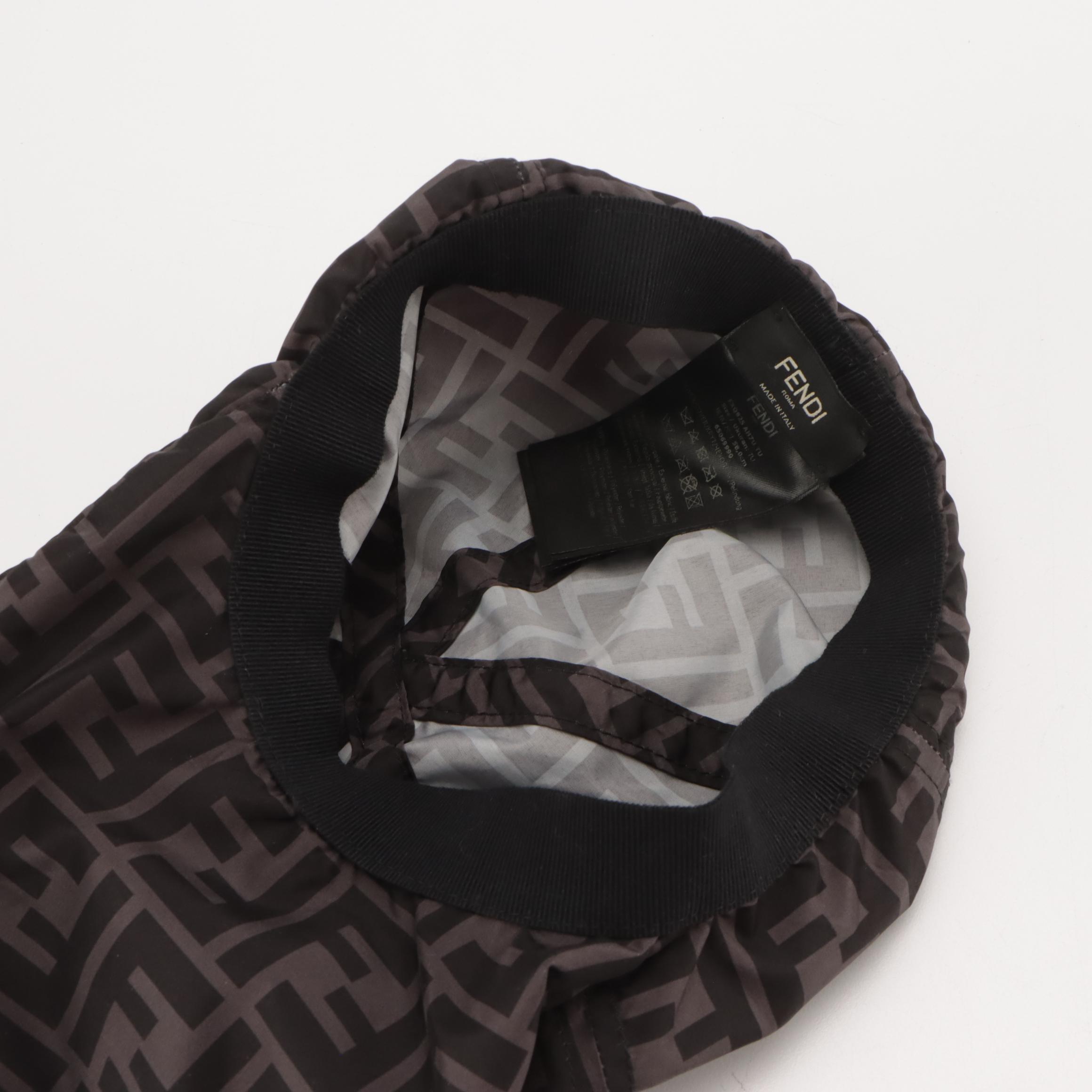 Fendi Drawstring Cap in Black/Grey Zucca Nylon