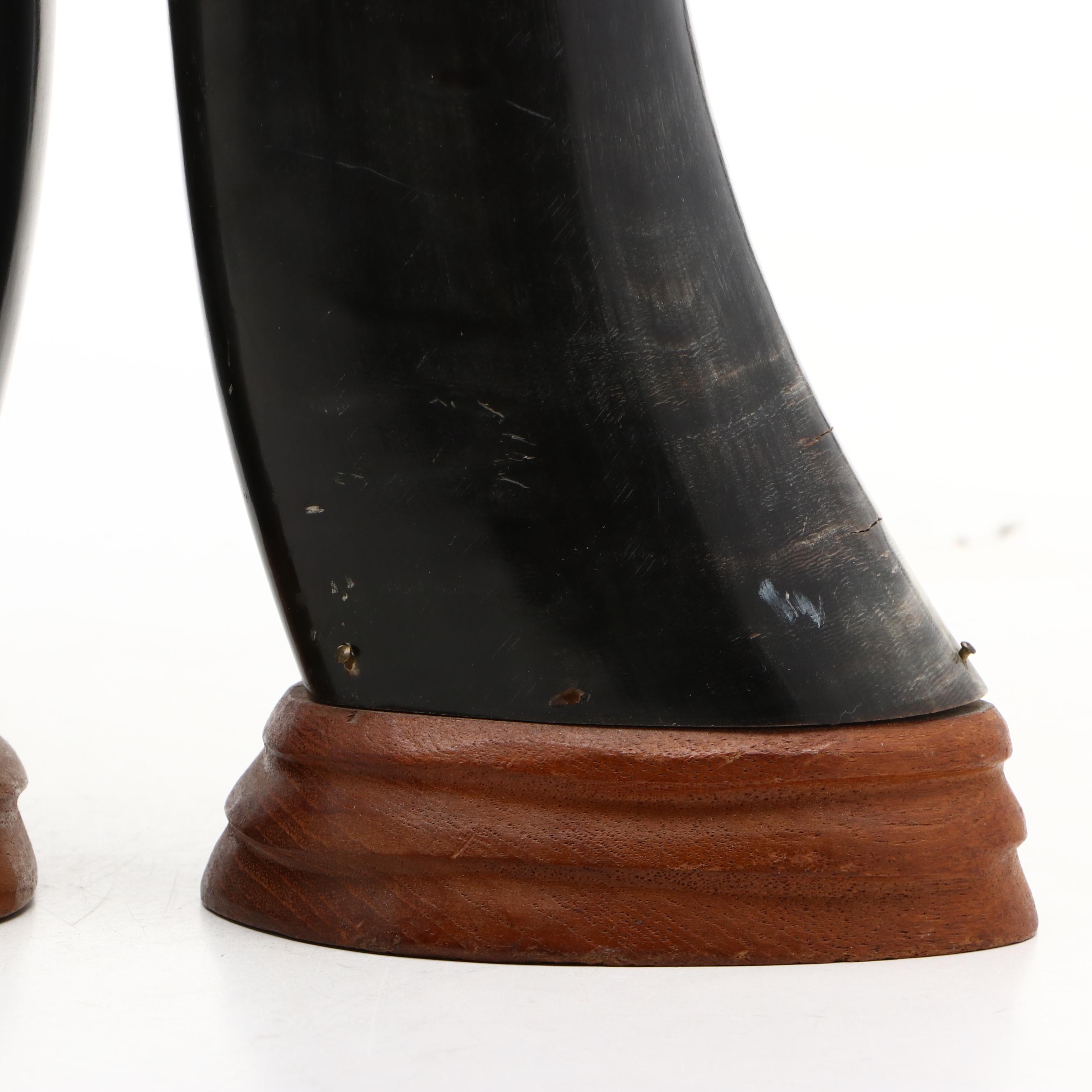 Pair of Carved Asian Water Buffalo Horns, Featuring Dragon and Tiger Motif