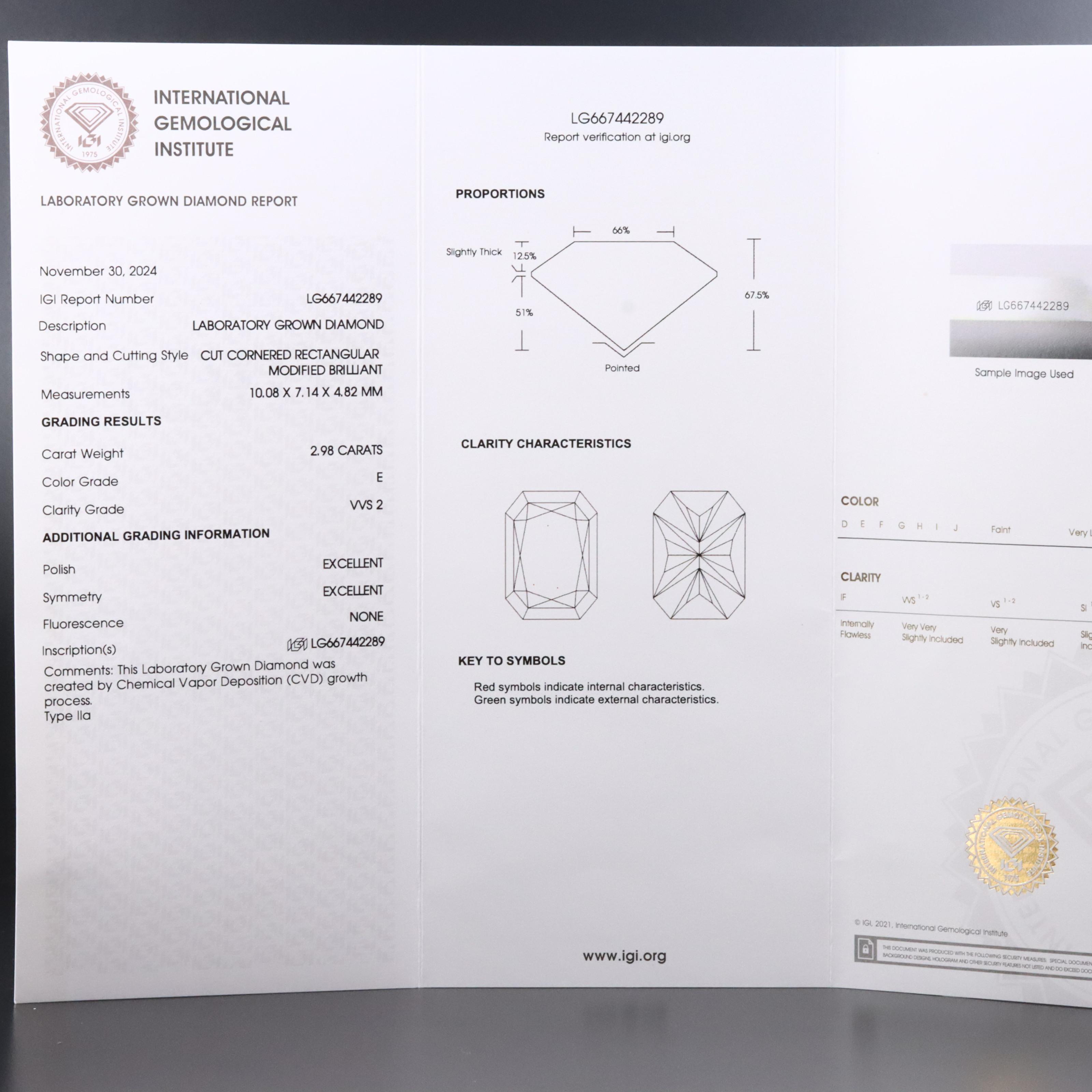 18K 2.98 CT Lab Grown Diamond Solitaire Ring with IGI Report