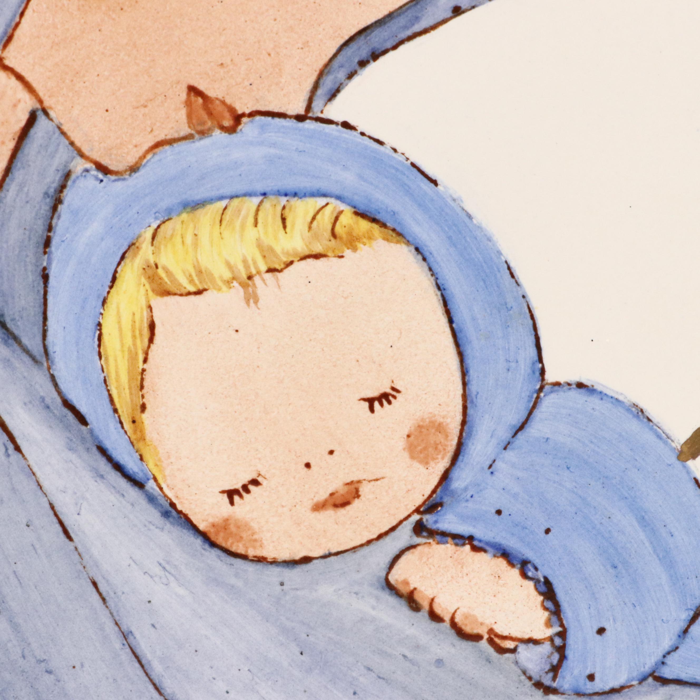 Painted Ceramic Tile Depicting Madonna and Child, 20th Century