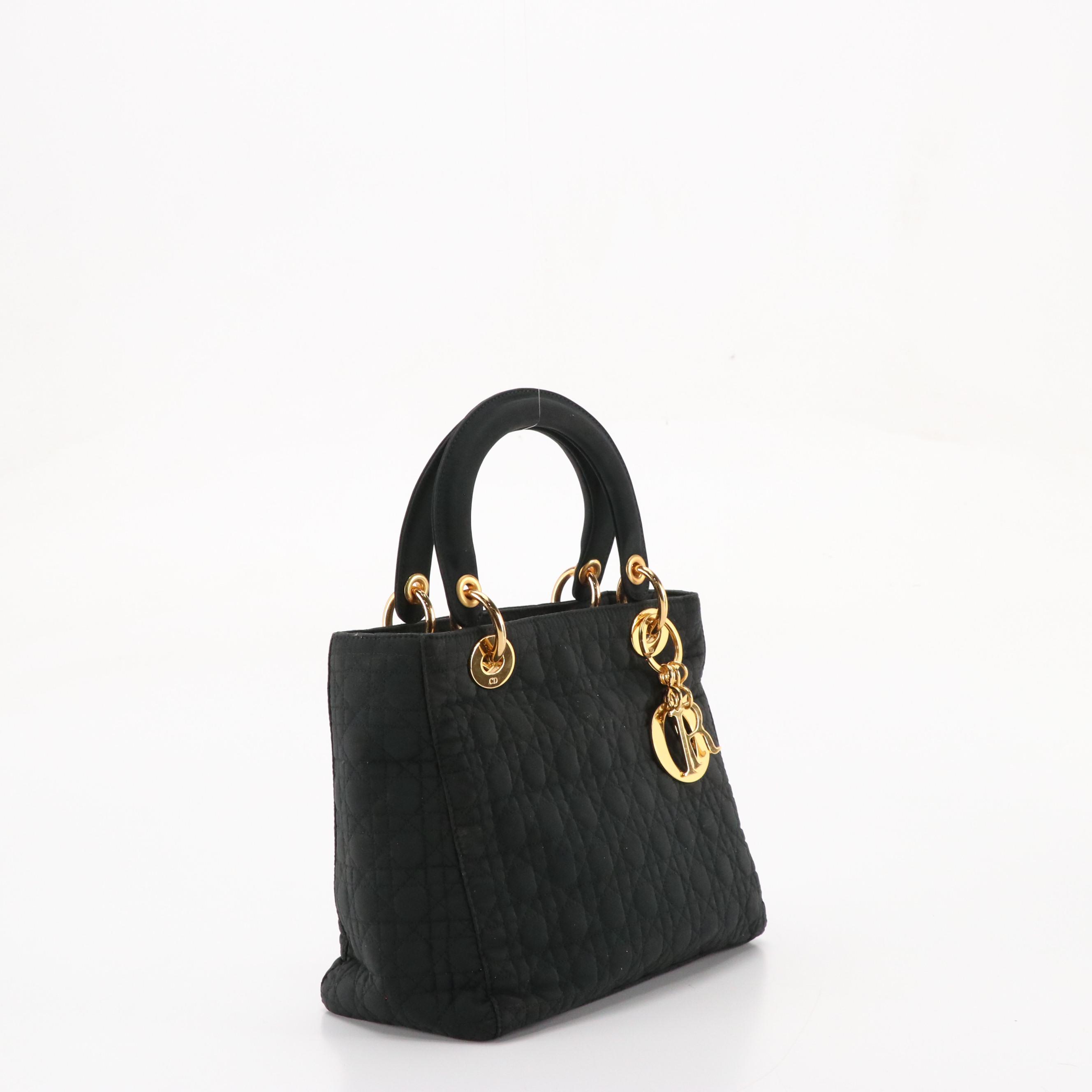 Christian Dior Small Lady Dior Handbag in Black Cannage Quilted Nylon