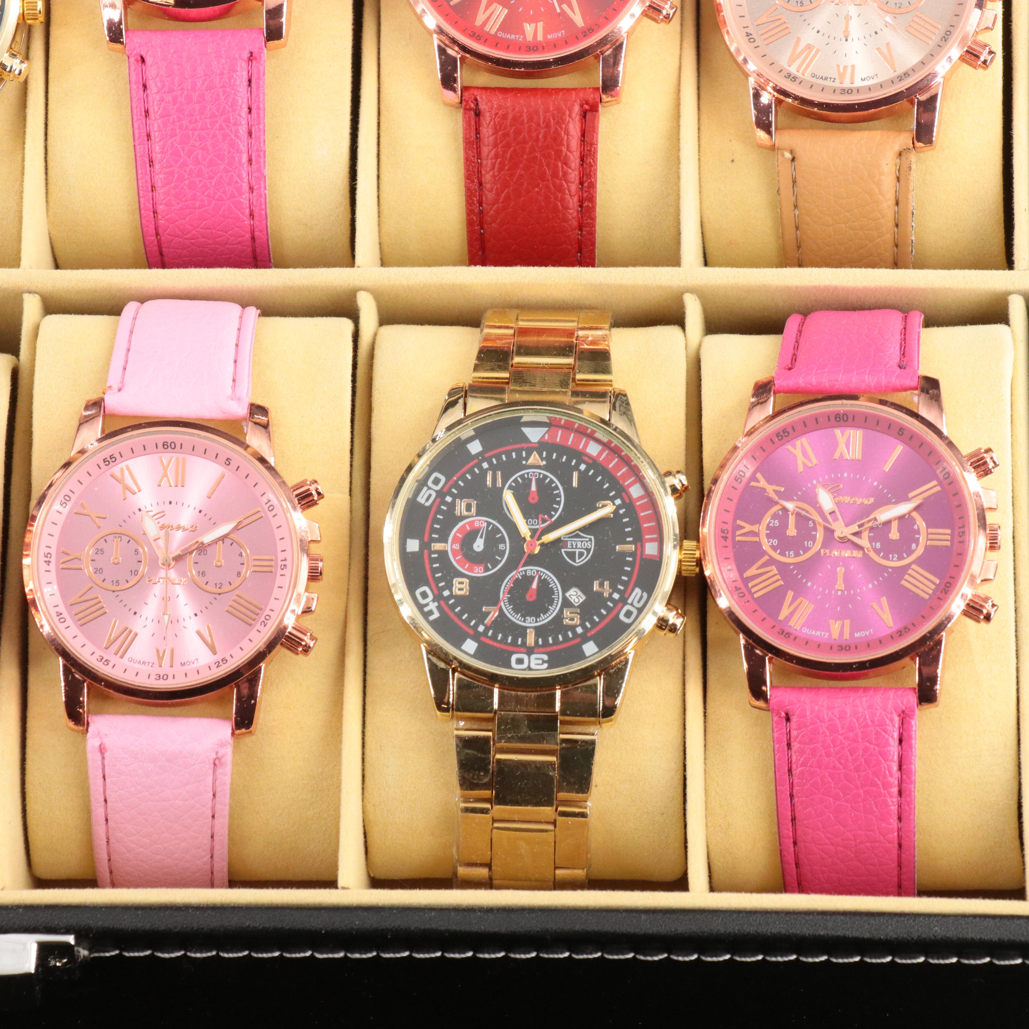 Colorful Quartz Watch Collection Featuring Geneva Set in a Watch Display Box