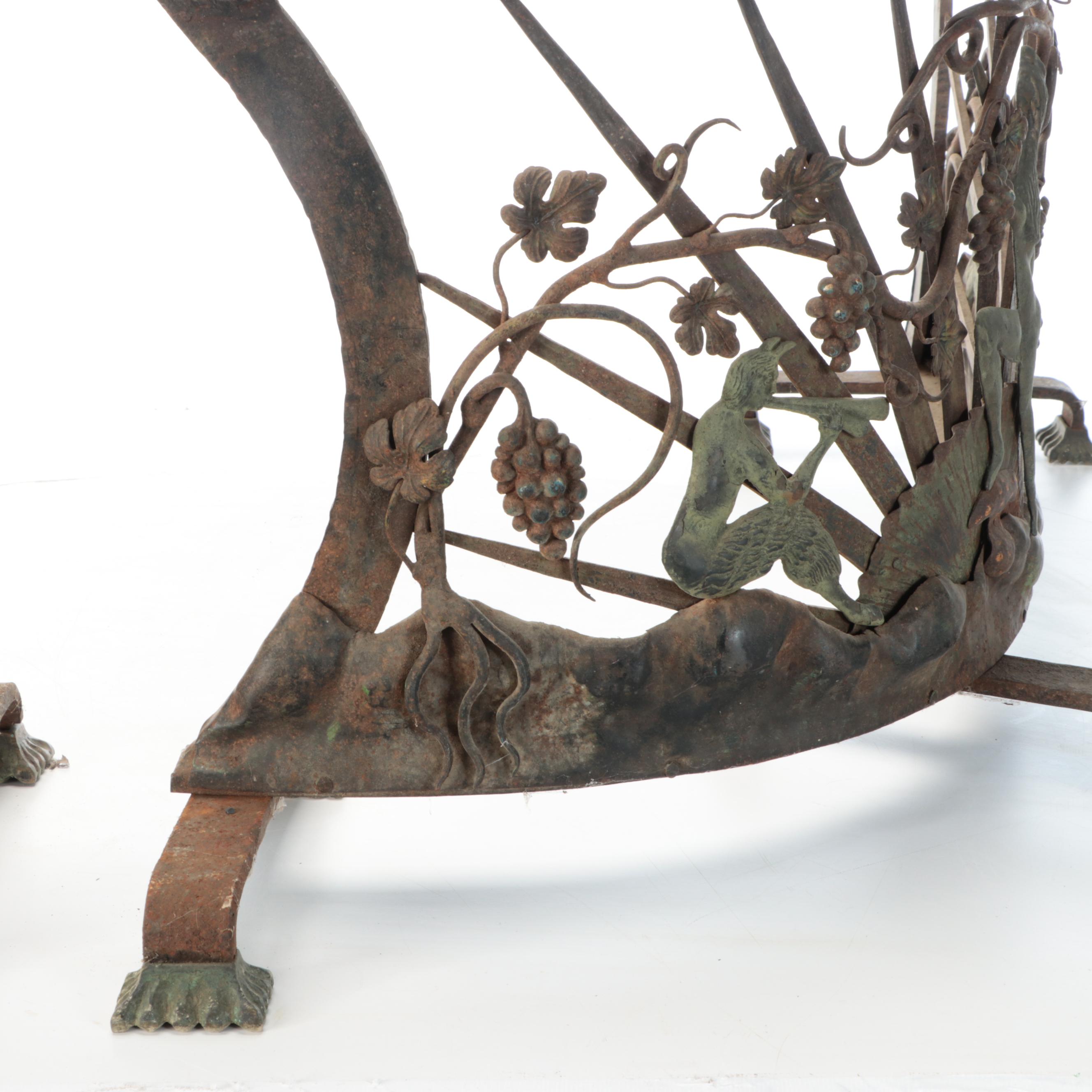 Art Nouveau Wrought Iron and Sheet Metal Fireplace Bench Supports