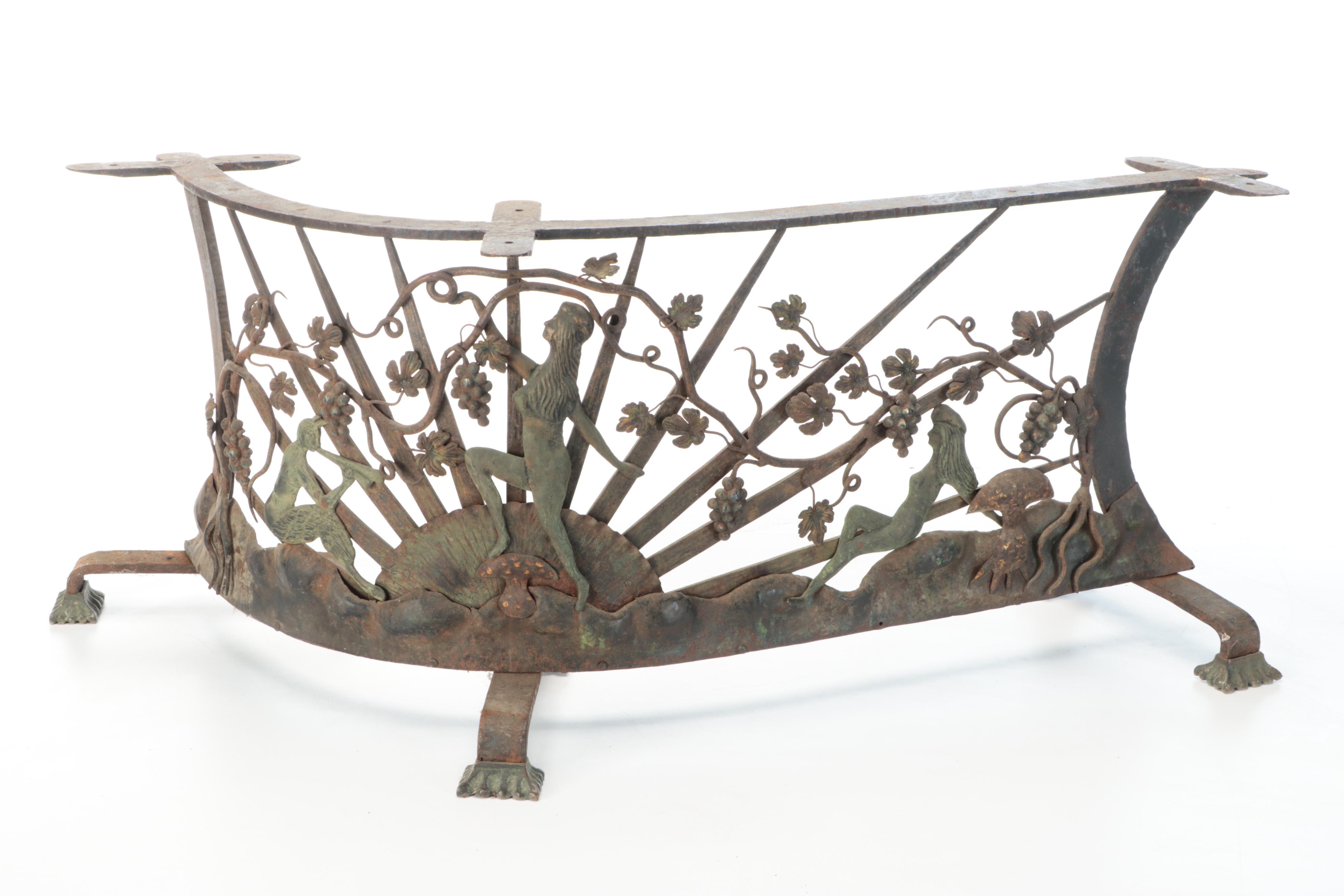 Art Nouveau Wrought Iron and Sheet Metal Fireplace Bench Supports