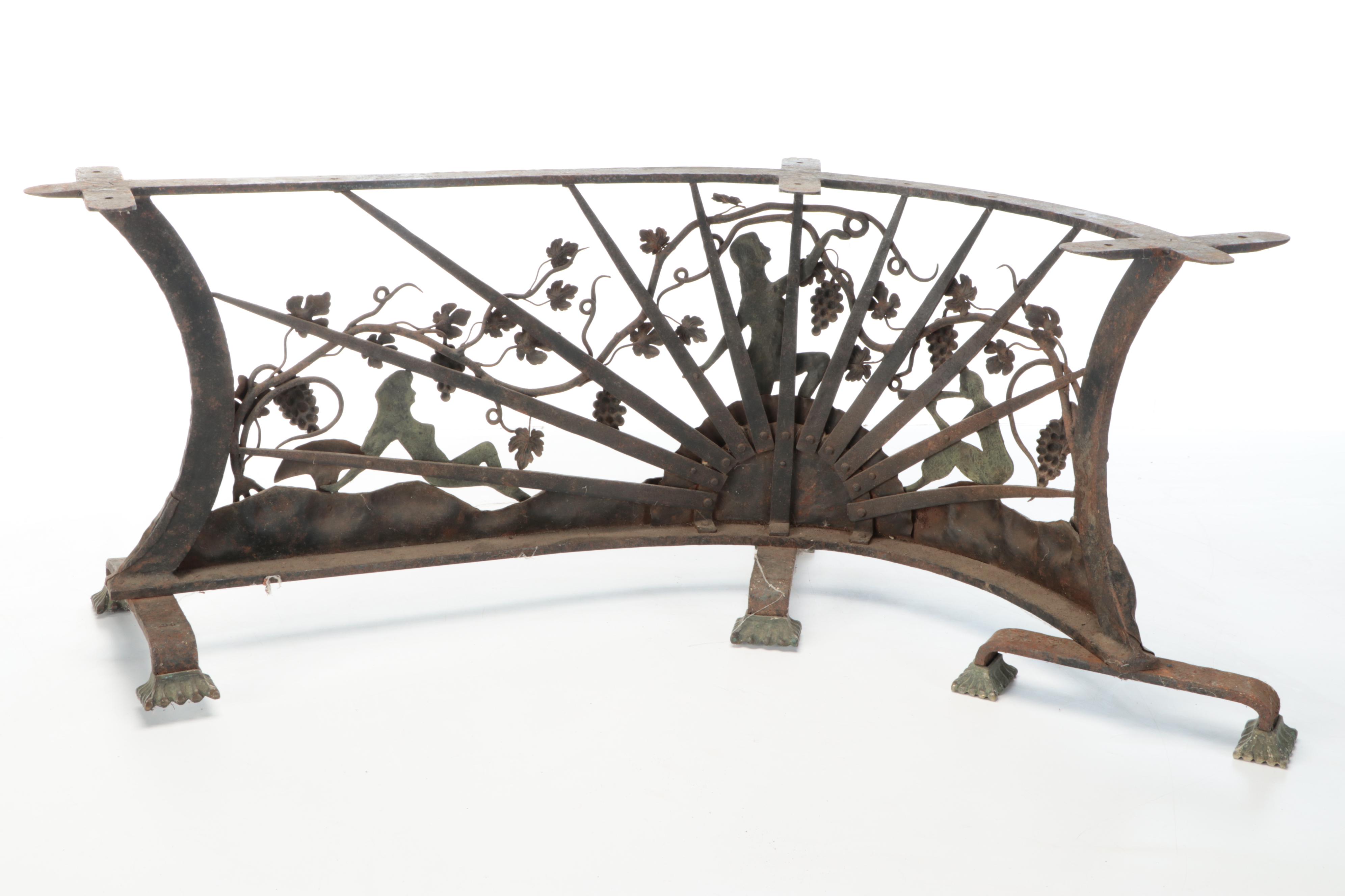 Art Nouveau Wrought Iron and Sheet Metal Fireplace Bench Supports
