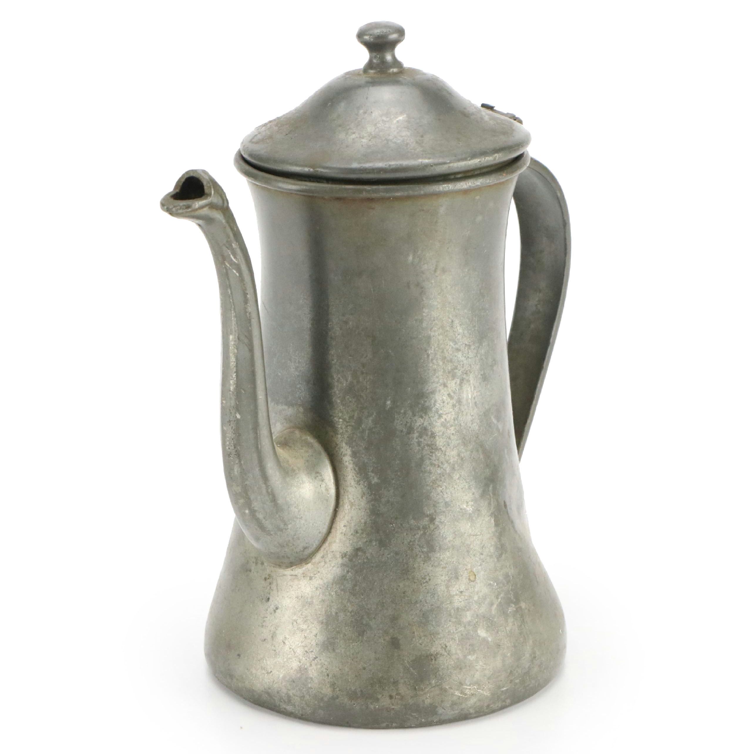 Genuine Pewter Primitive Coffee Pot, Antique