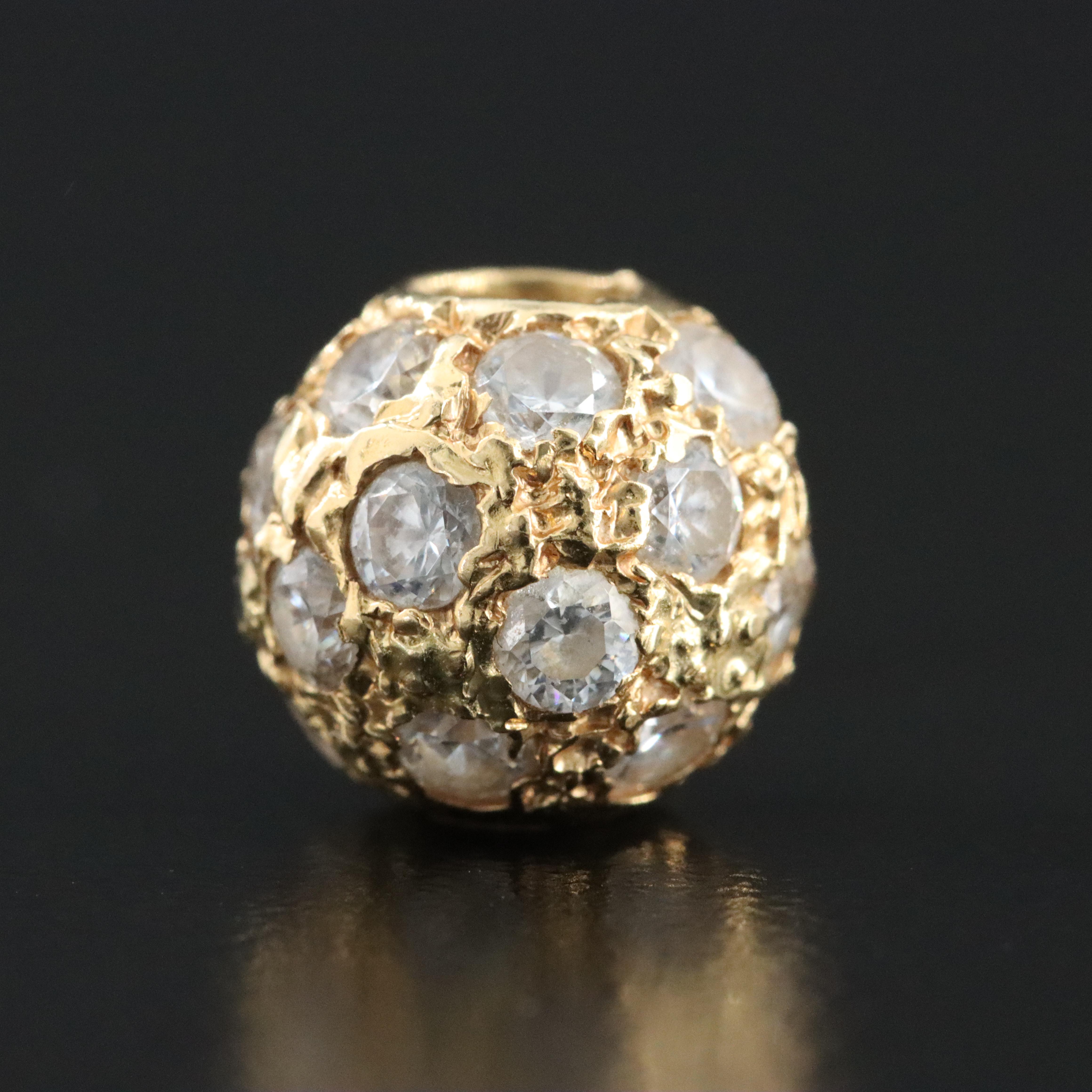 18K CZ Bead Charm Pendant