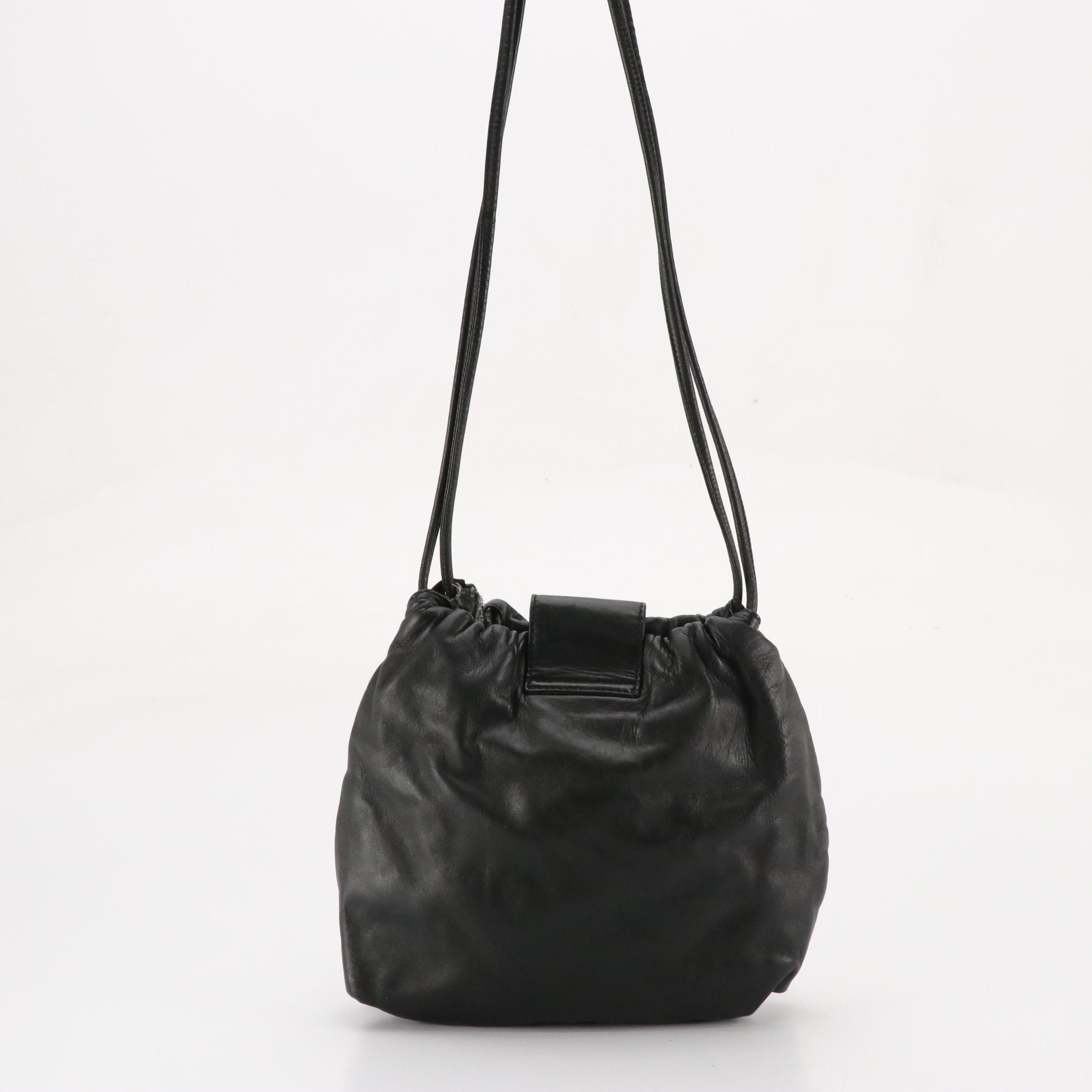 Loewe Drawstring Pouch Shoulder Bag in Black Anagram Lambskin Leather