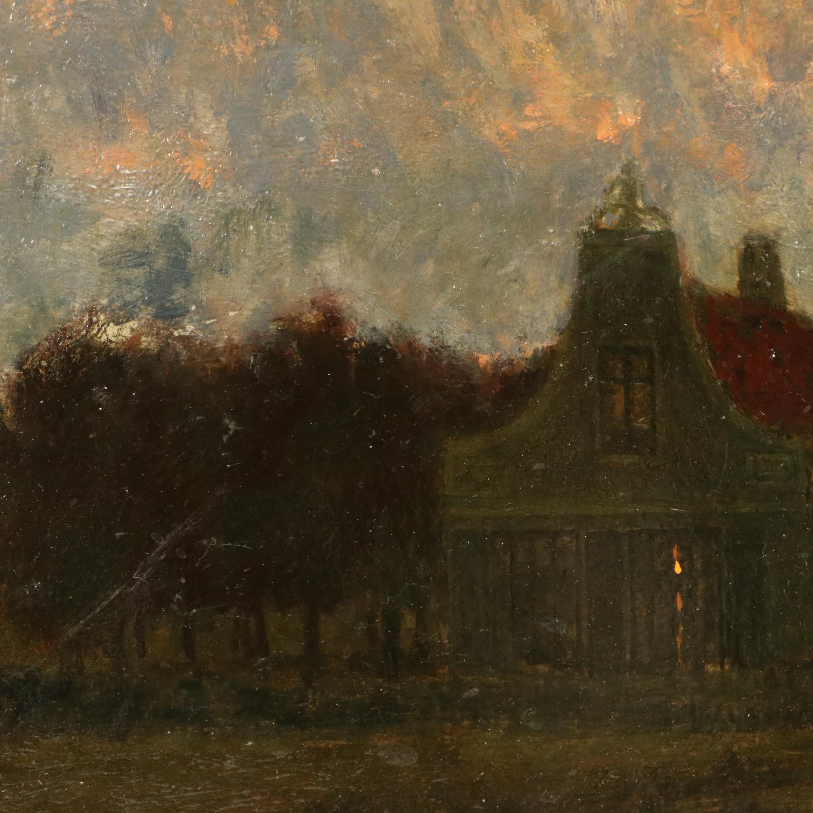 Raoul André Ulmann Impressionist Oil Painting of Landscape With Windmill at Dusk