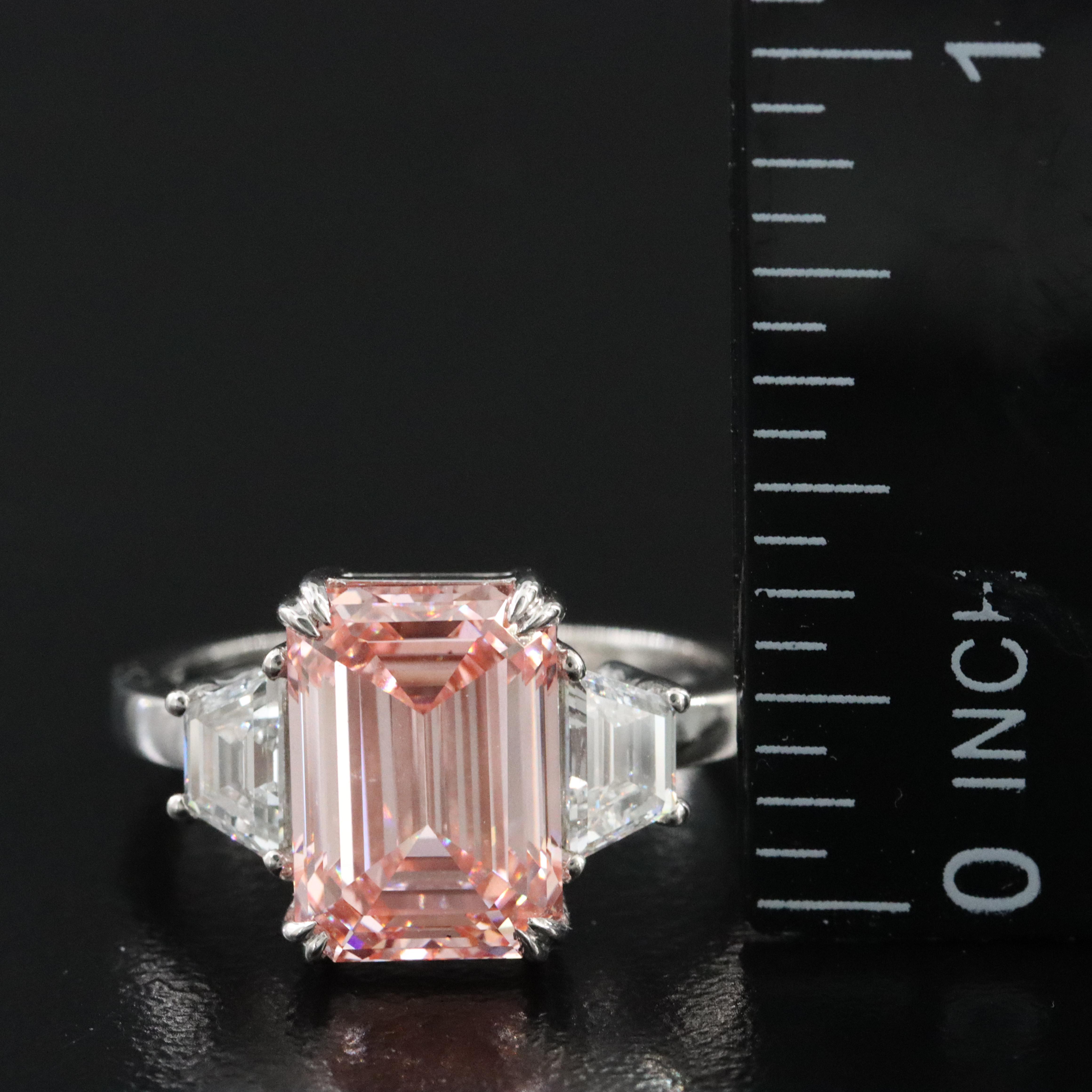 14K 4.65 CTW Lab Grown Diamond Ring with Fancy Pink Center and IGI Report