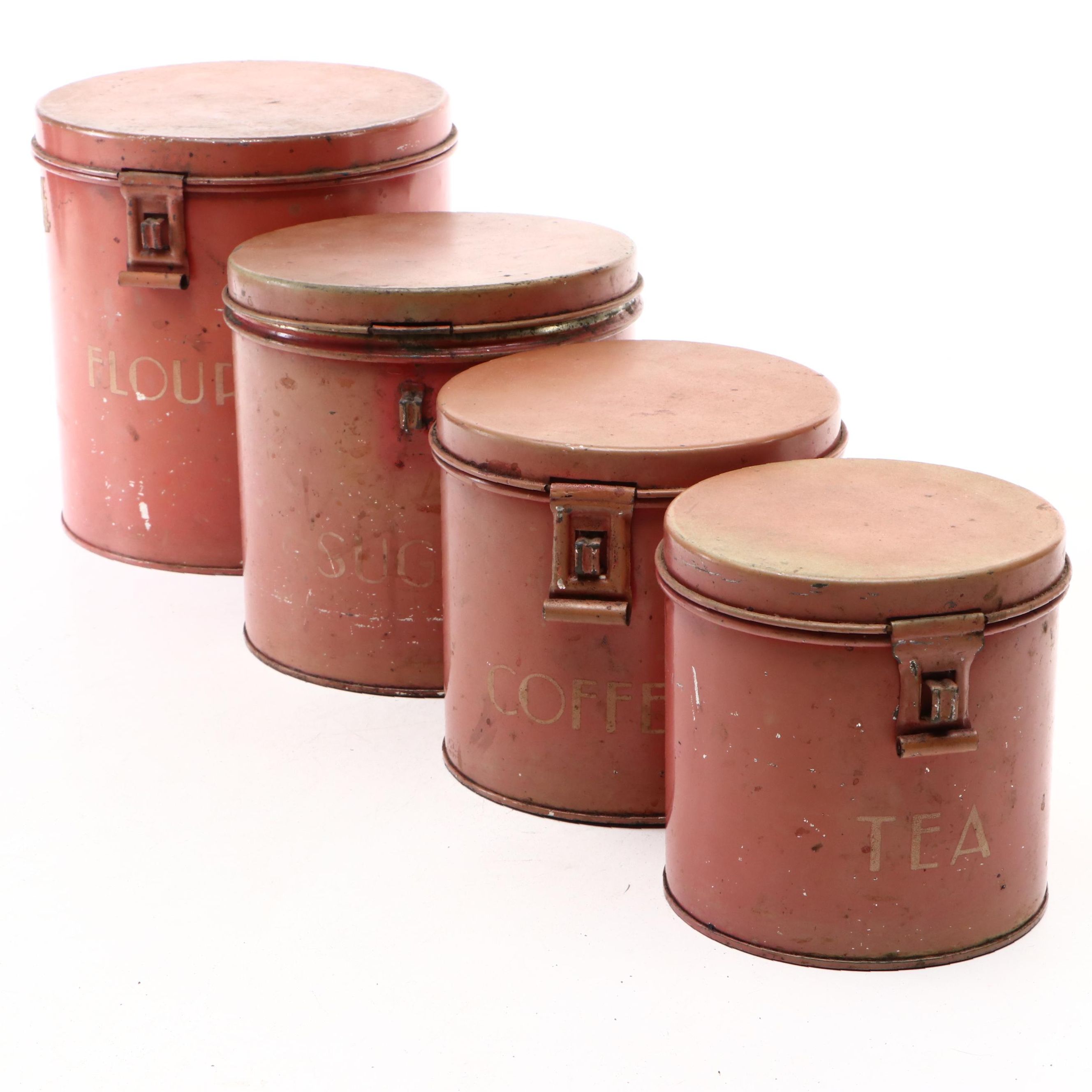 Graduated Red Enameled Metal Canister Set, Early-Mid 20th-Century