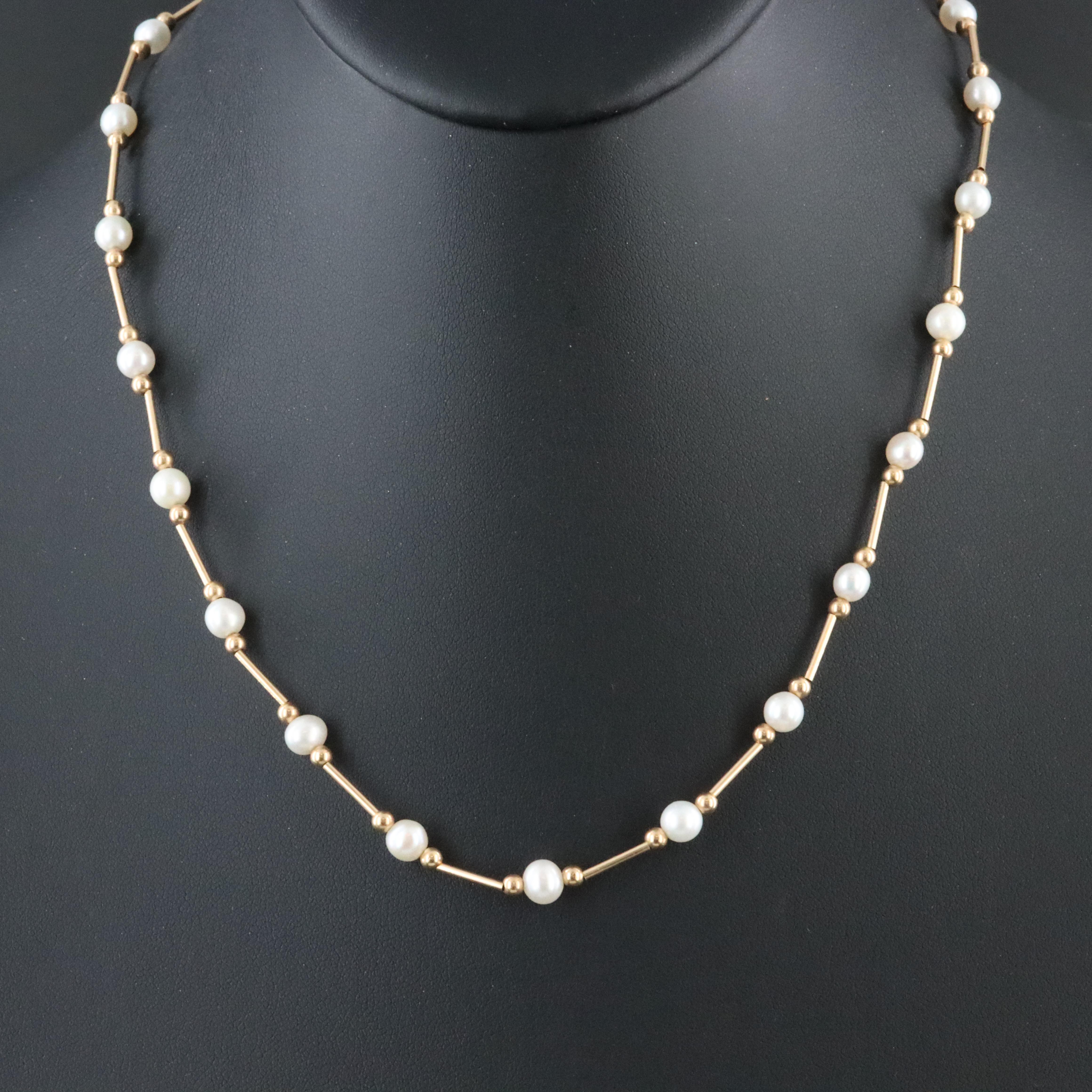 14K Pearl Station Necklace