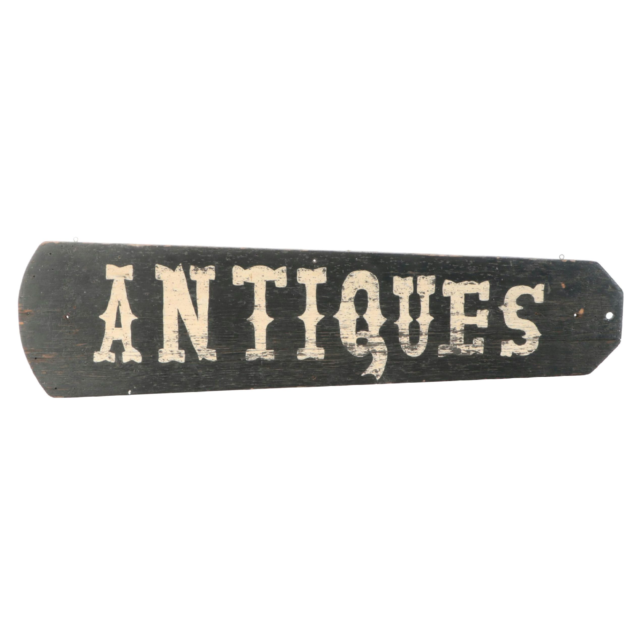 Polychrome Wooden "Antiques" Sign