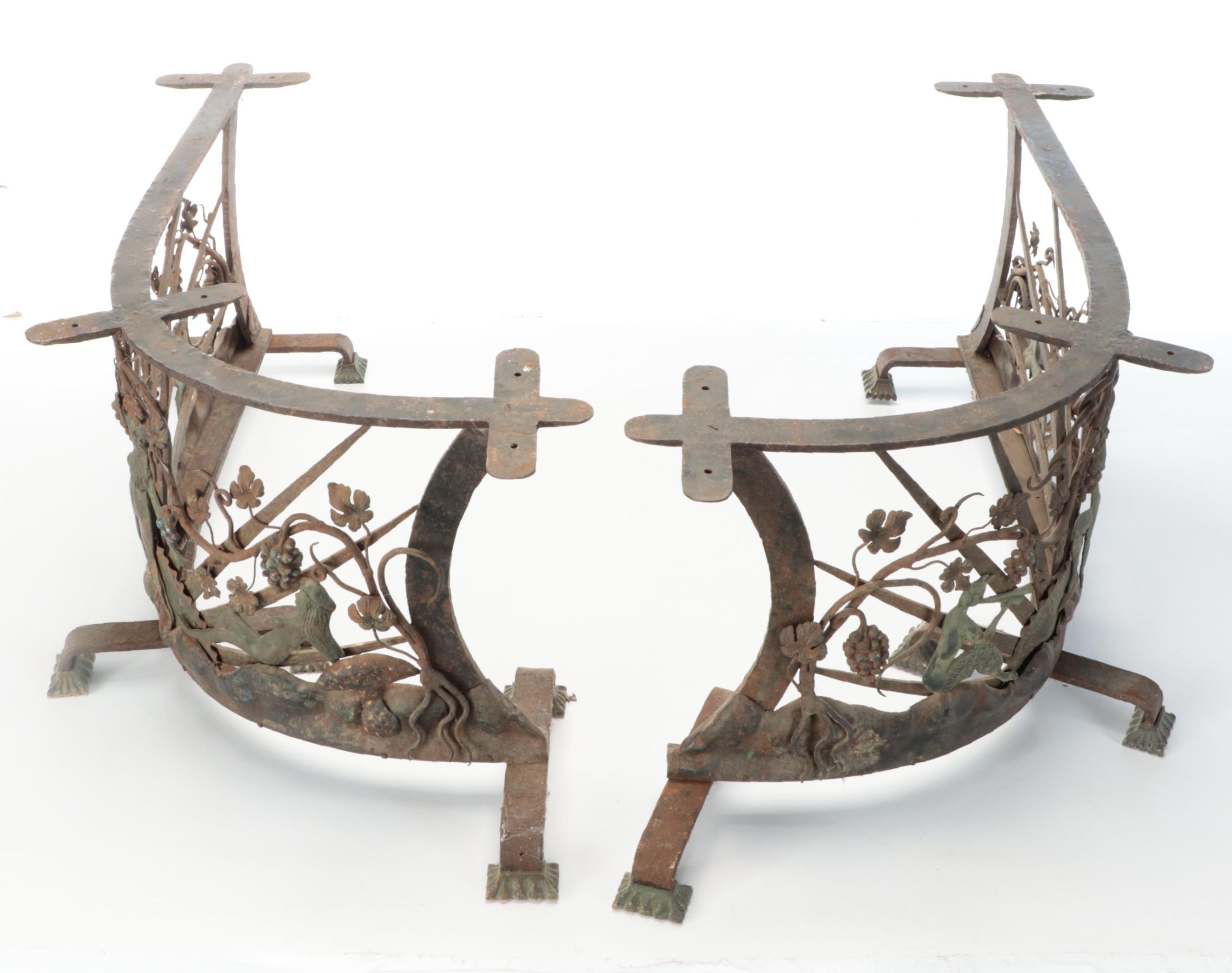 Art Nouveau Wrought Iron and Sheet Metal Fireplace Bench Supports