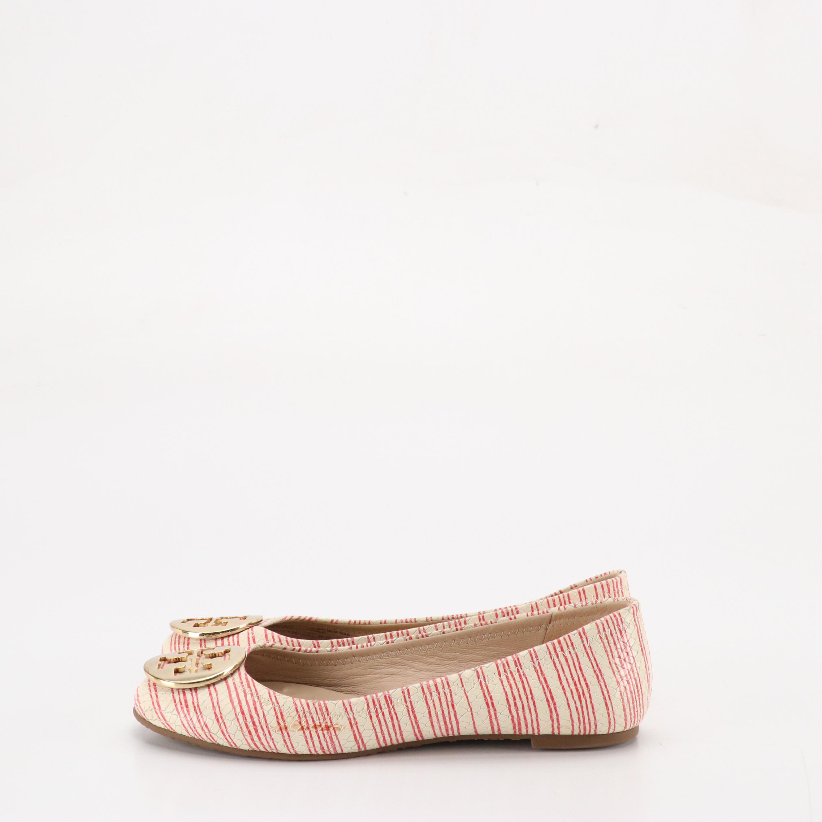 Tory Burch Stripe Print Reptile Embossed Leather Reva Ballet Flats