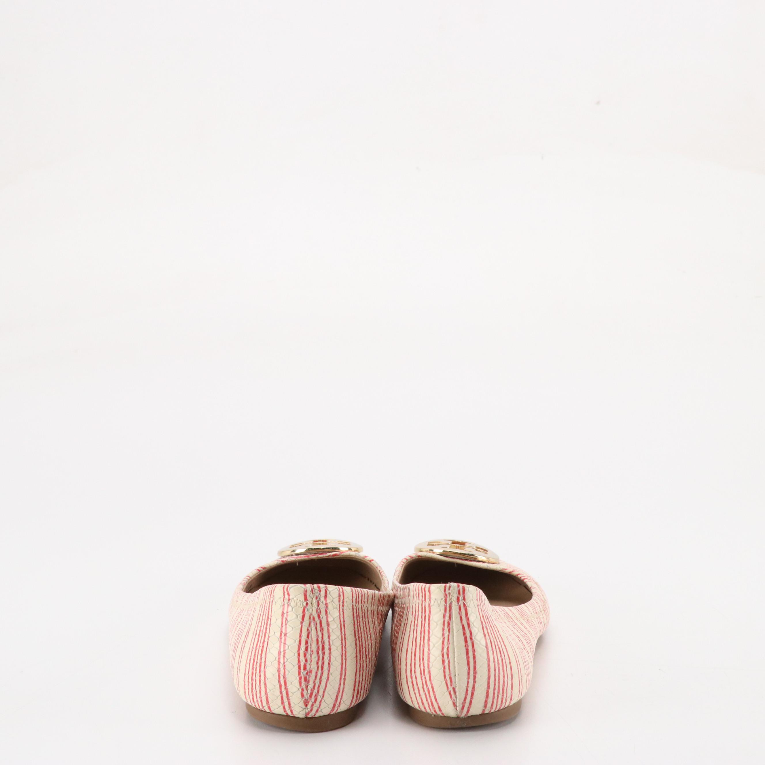 Tory Burch Stripe Print Reptile Embossed Leather Reva Ballet Flats