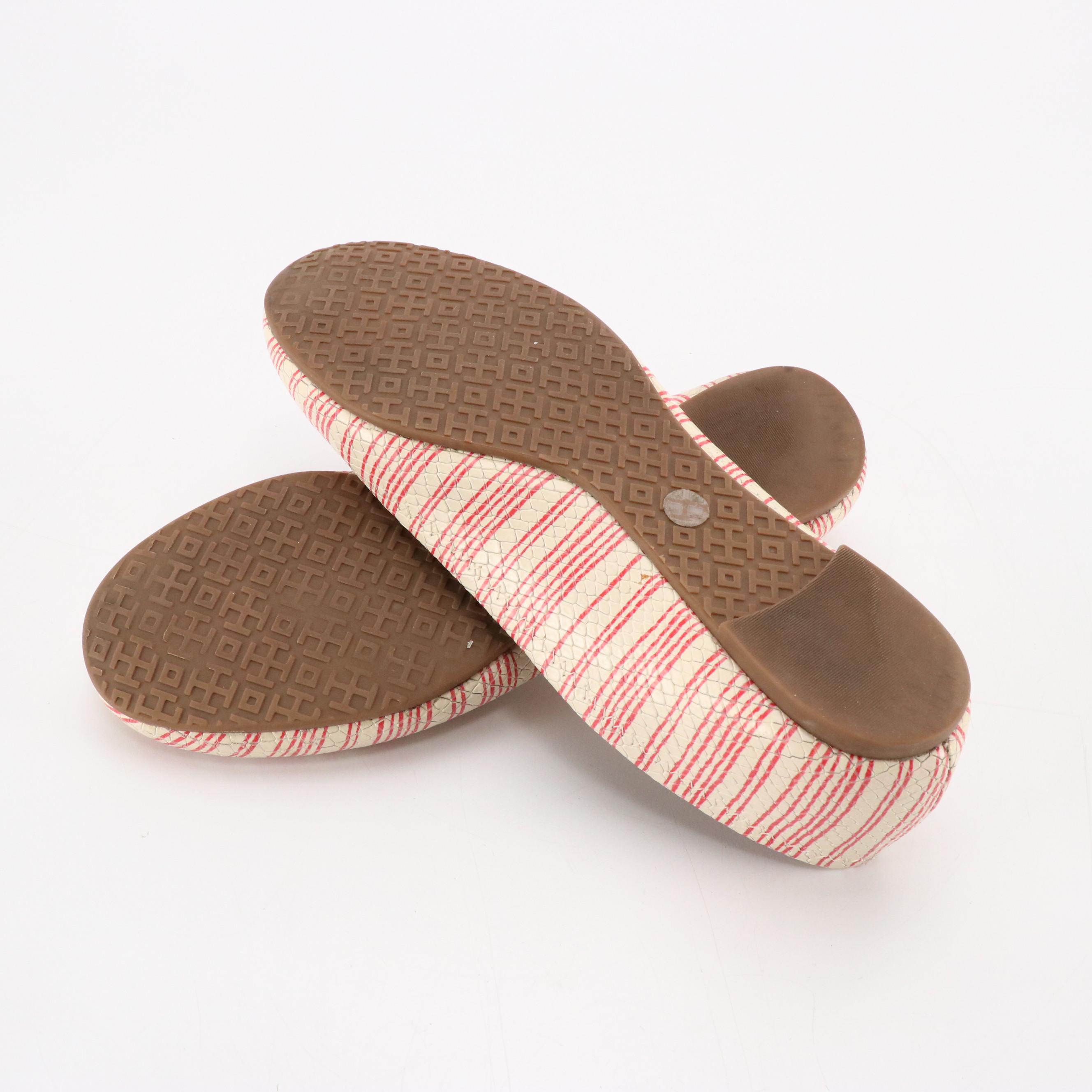 Tory Burch Stripe Print Reptile Embossed Leather Reva Ballet Flats