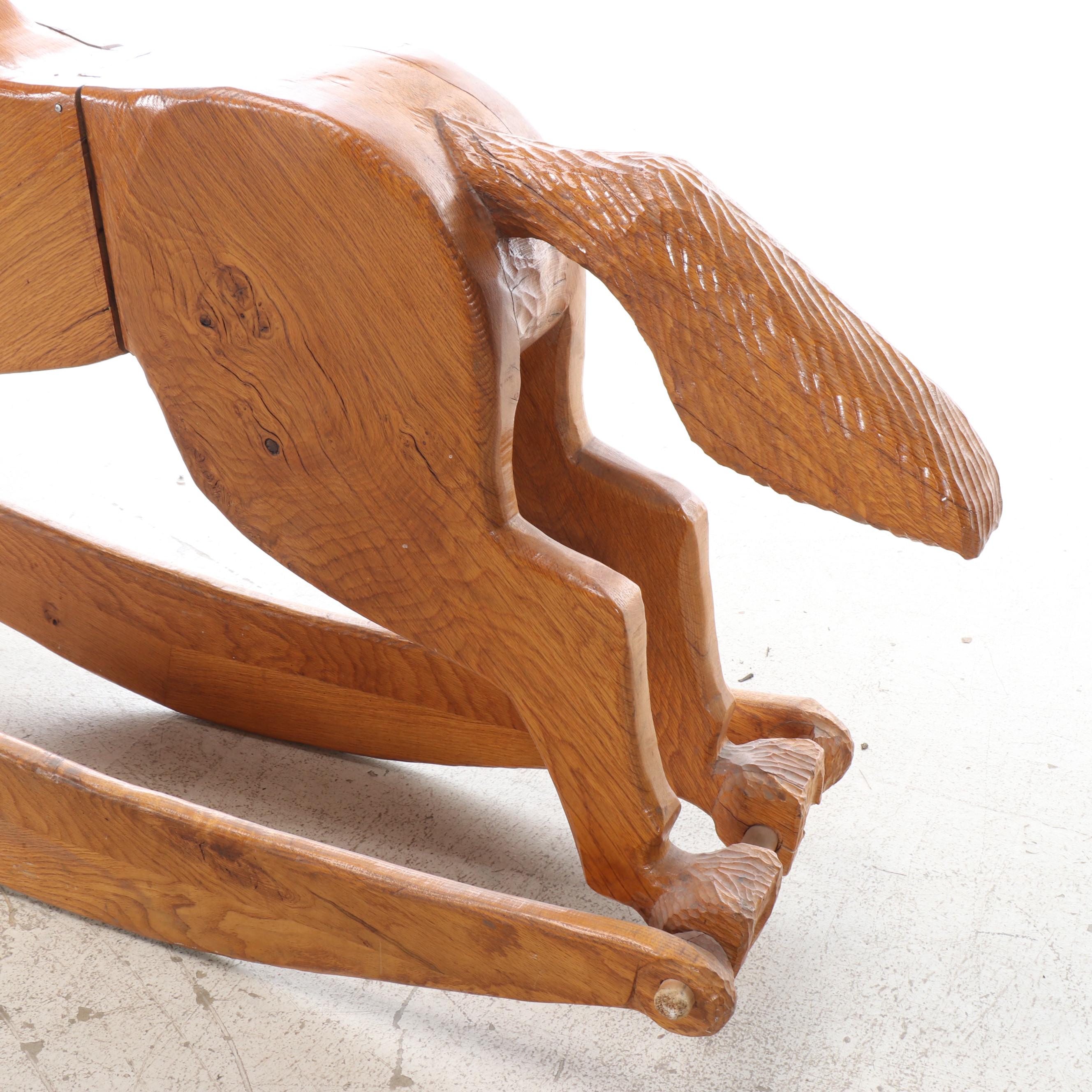 Large Carved Lacquered Wooden Rocking Horse