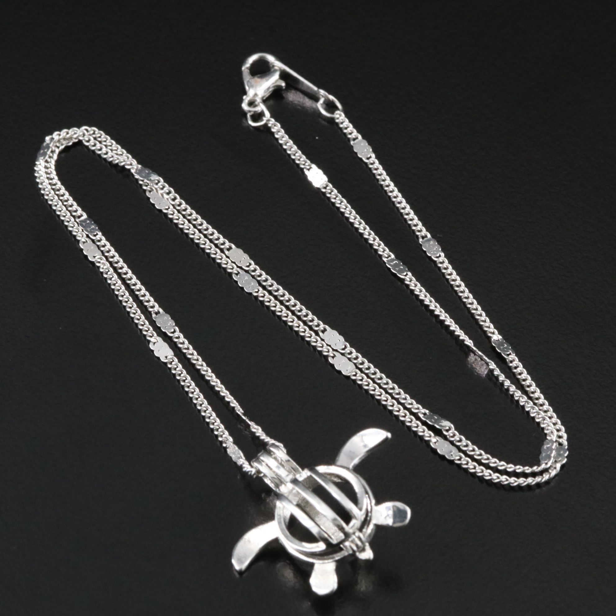 Sterling Station Necklace with Turtle Cage Pendant