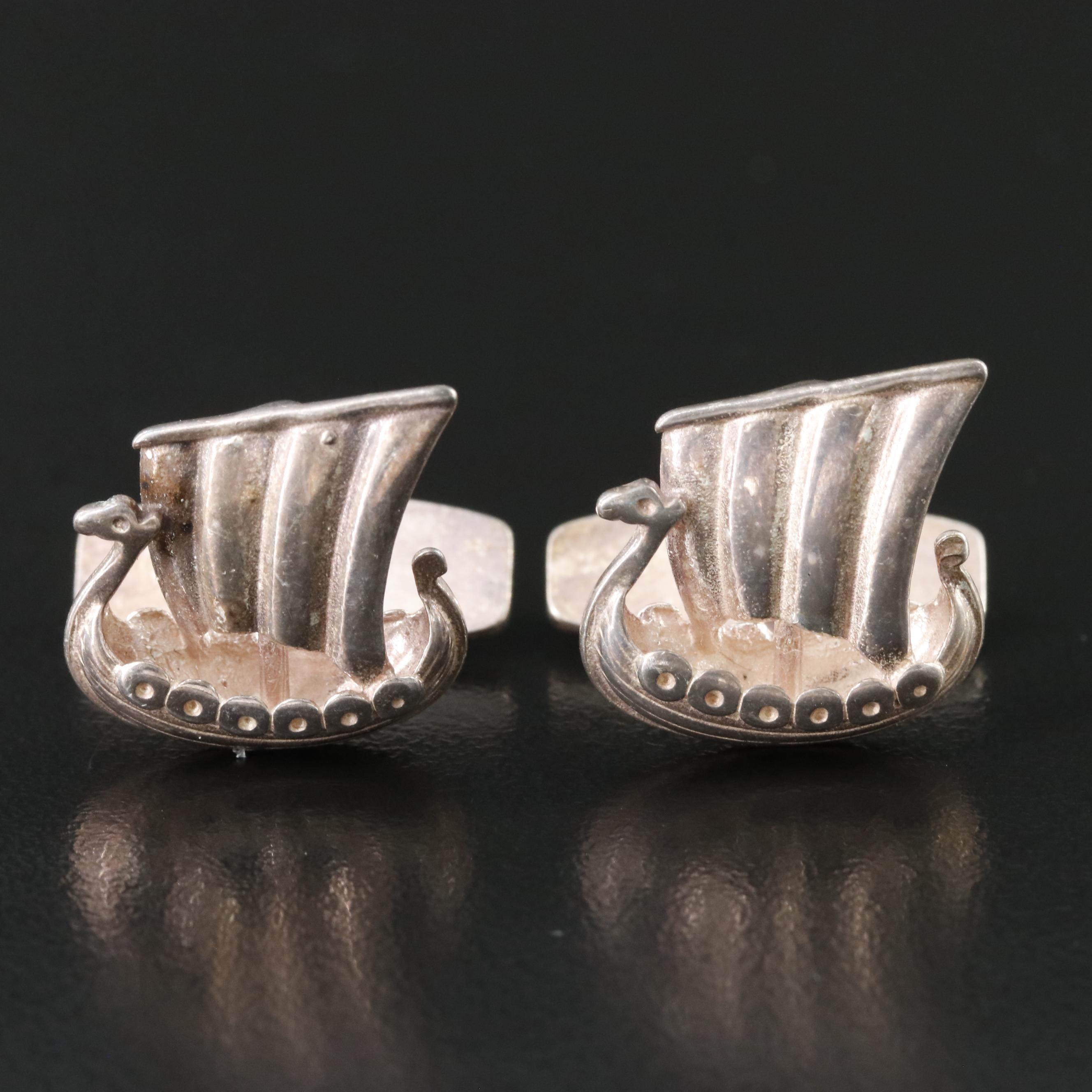 Bernhard Hertz Sterling Viking Ship Cufflinks