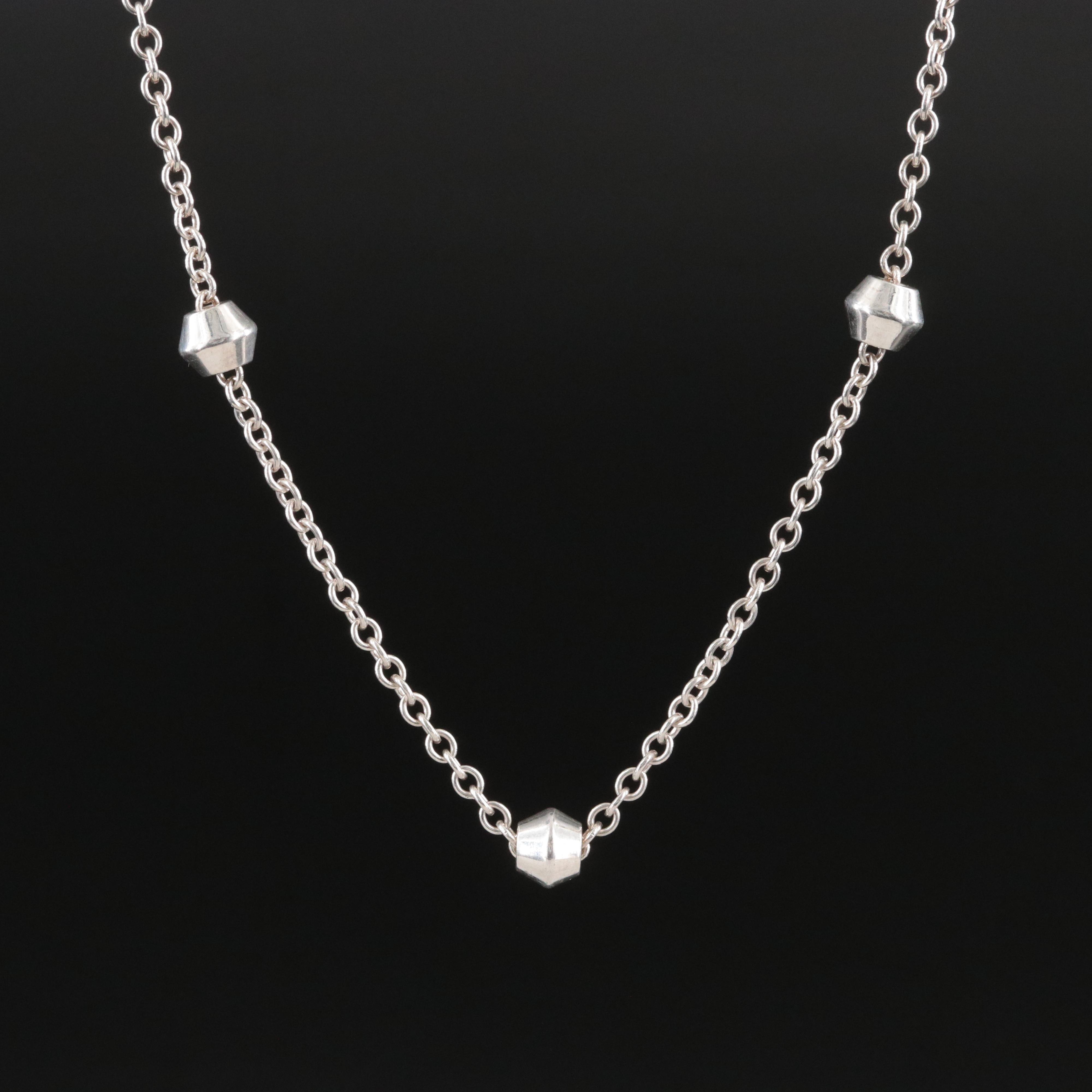 Tiffany & Co. Sterling Barrel Bead Station Necklace