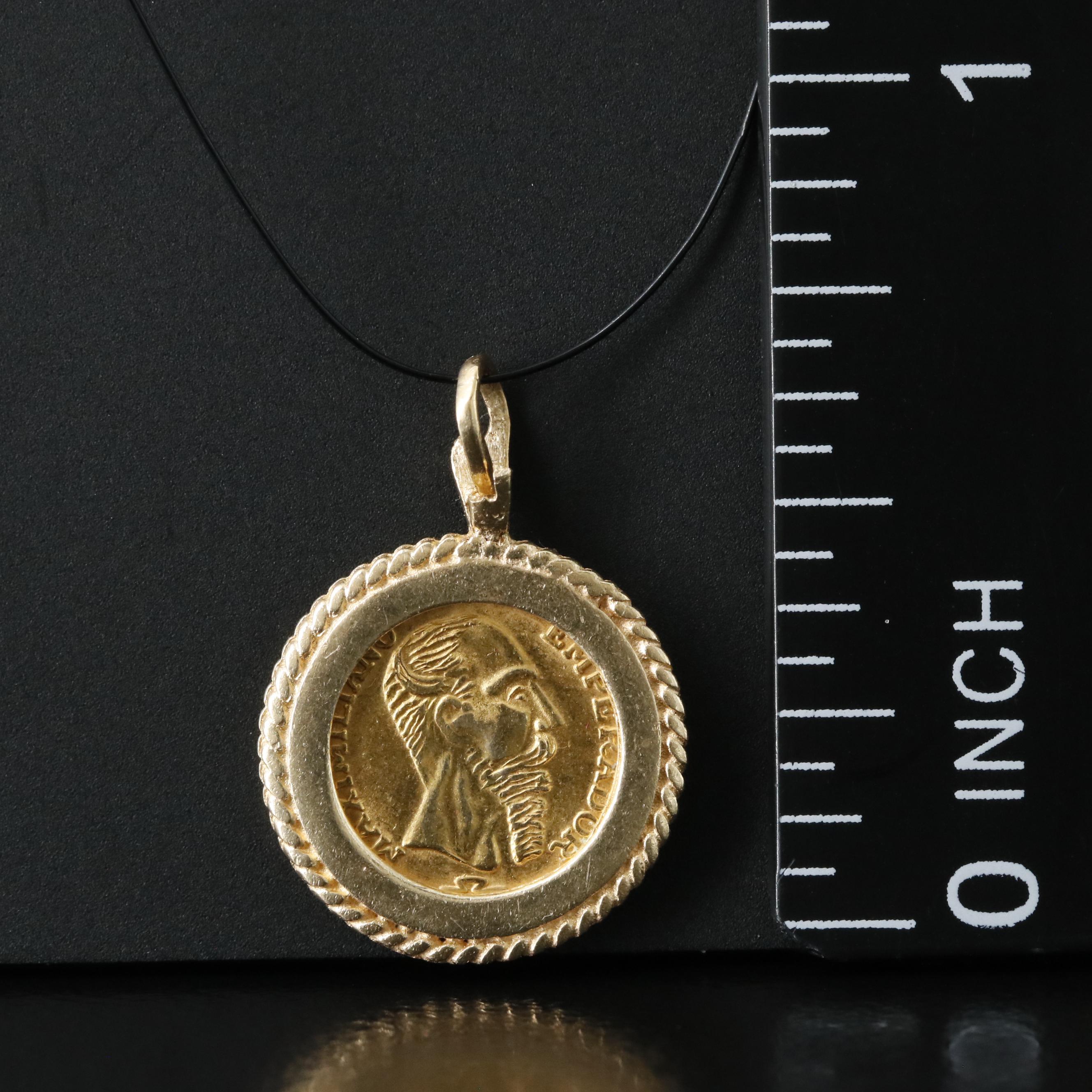 14K Pendant with 1865 Mexico Maximiliano 10K Gold Re-Strike