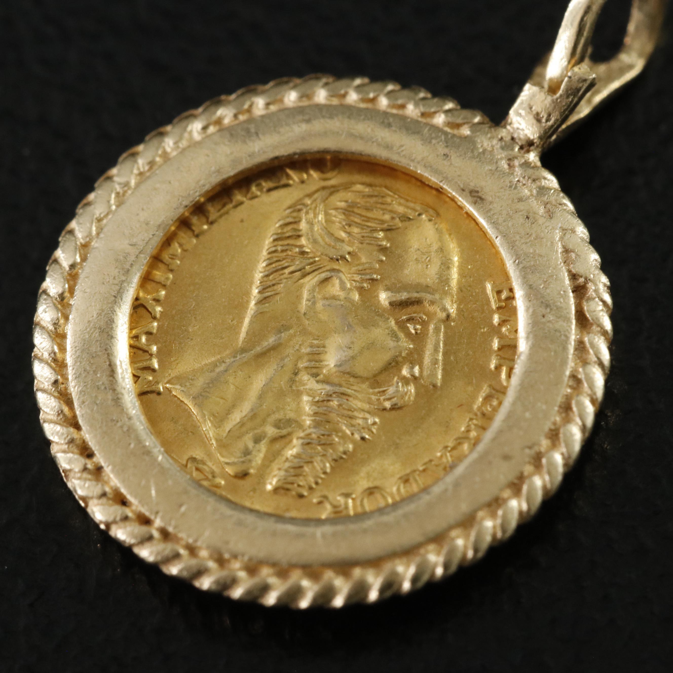 14K Pendant with 1865 Mexico Maximiliano 10K Gold Re-Strike