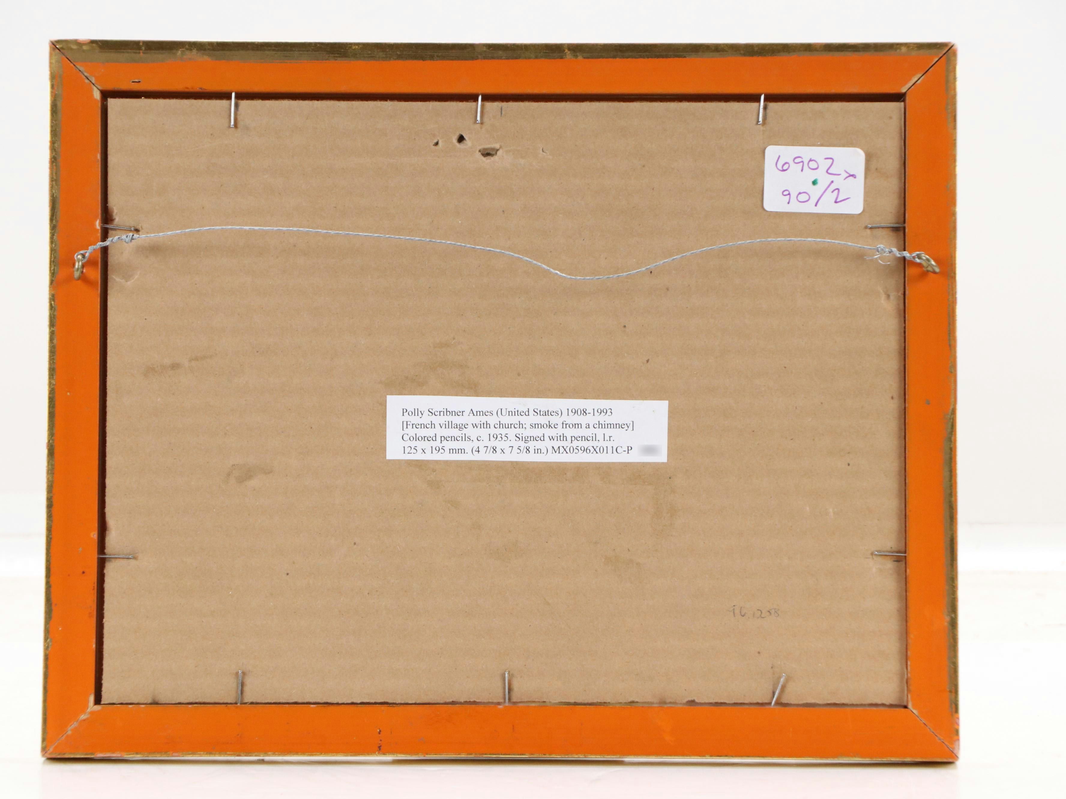 Polly Scribner Ames Colored Pencil Drawing of Village, Circa 1935