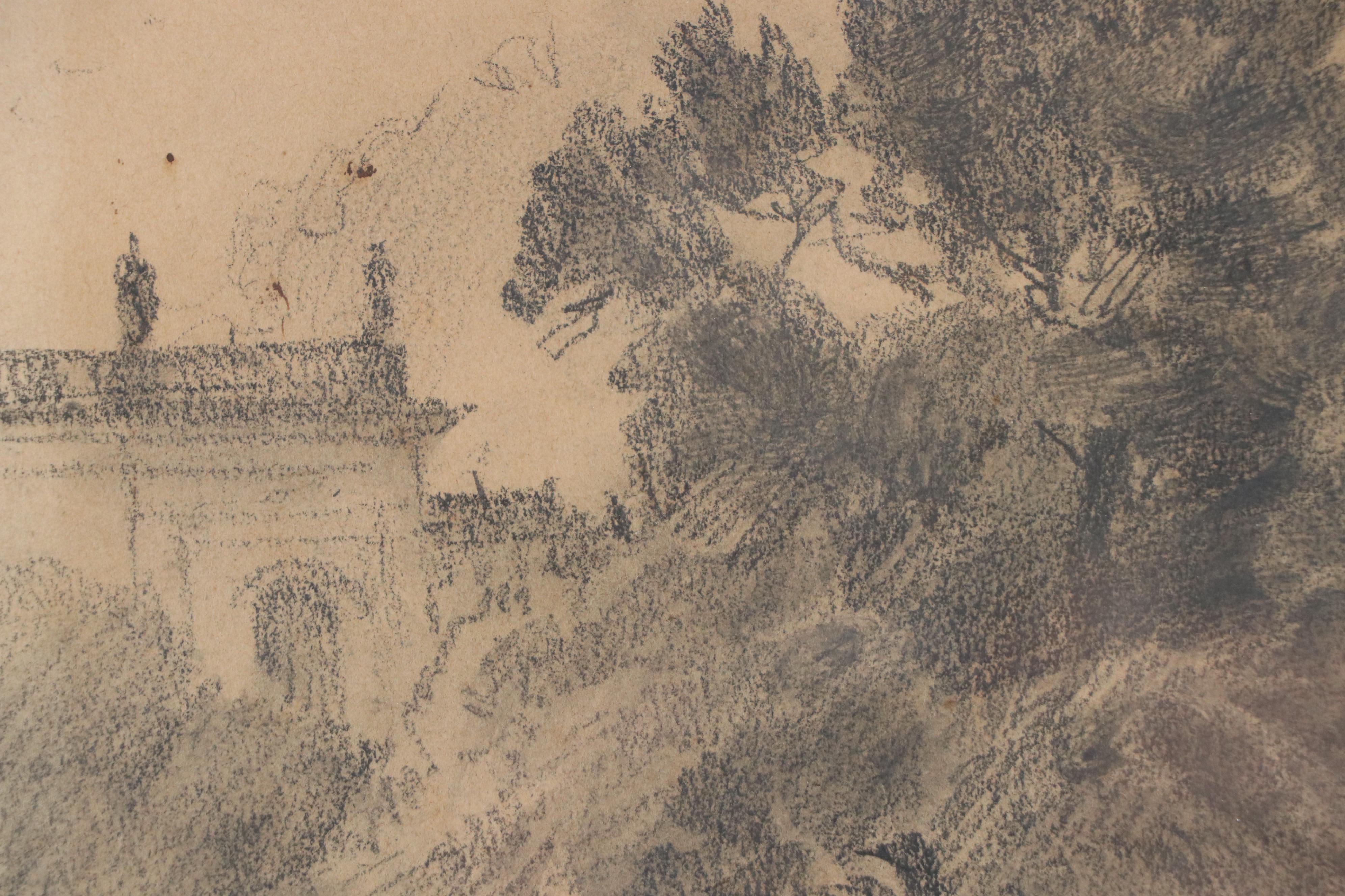 Lucien Jacques Landscape Graphite Drawing of Tree Foliage, 1906