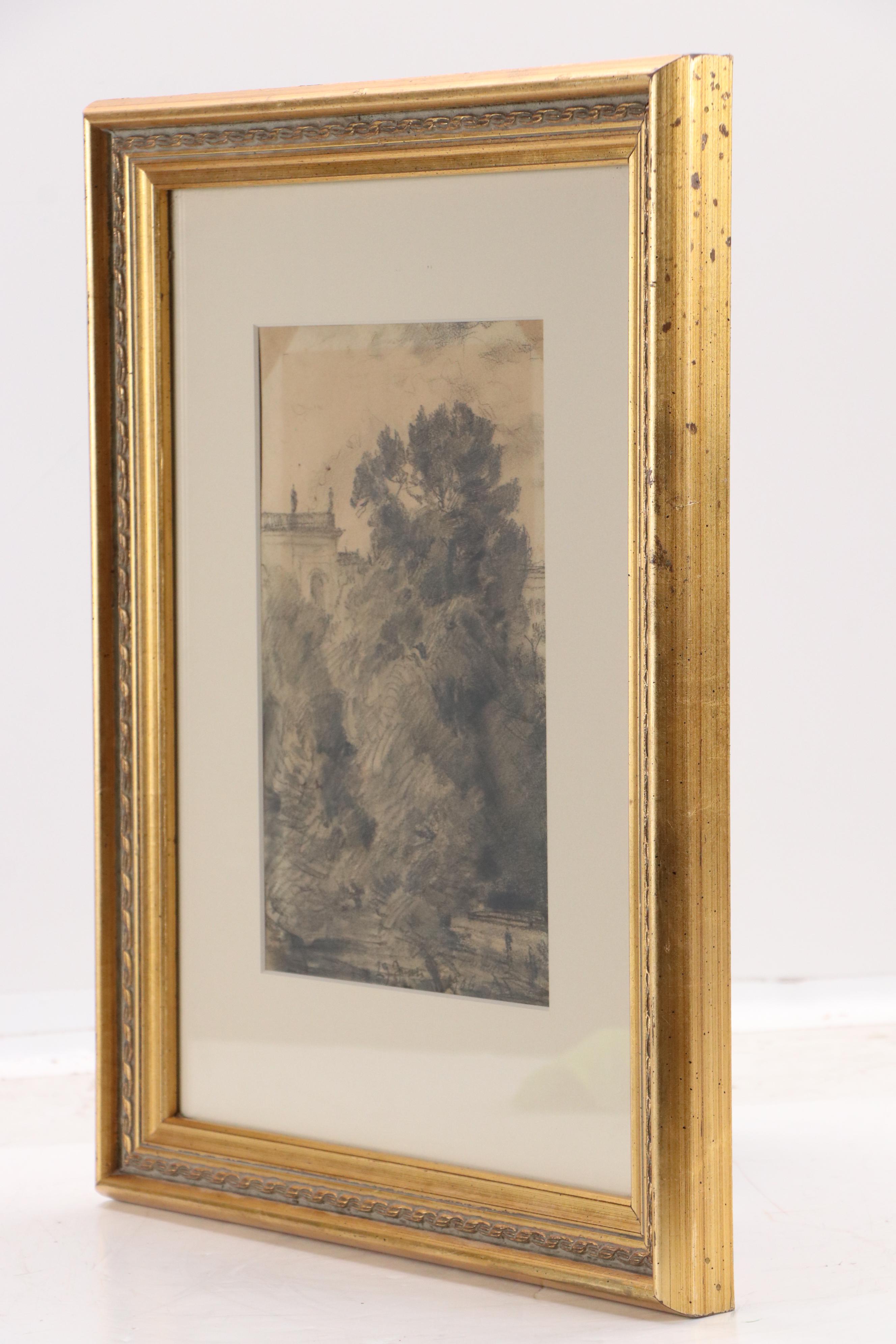 Lucien Jacques Landscape Graphite Drawing of Tree Foliage, 1906