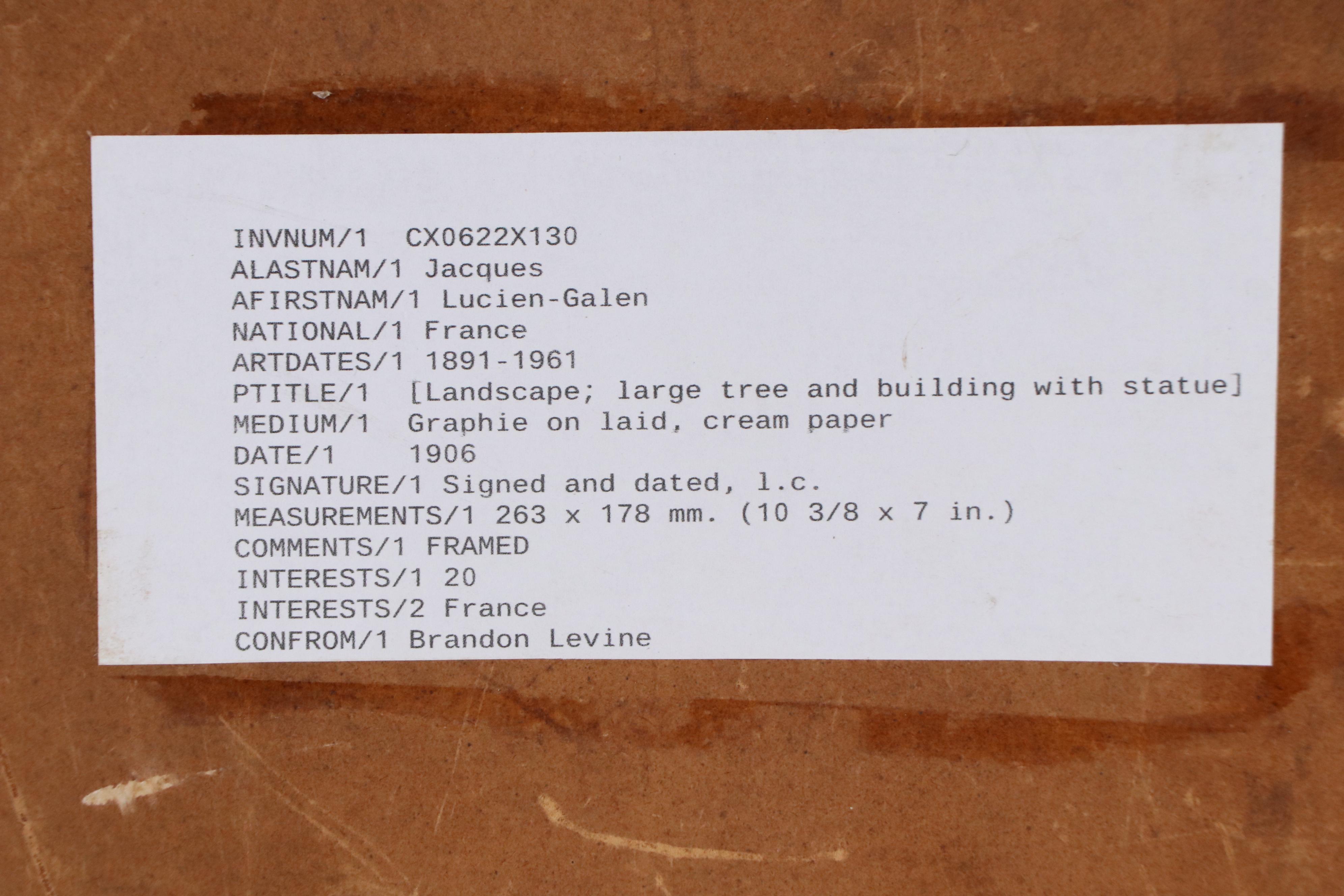 Lucien Jacques Landscape Graphite Drawing of Tree Foliage, 1906