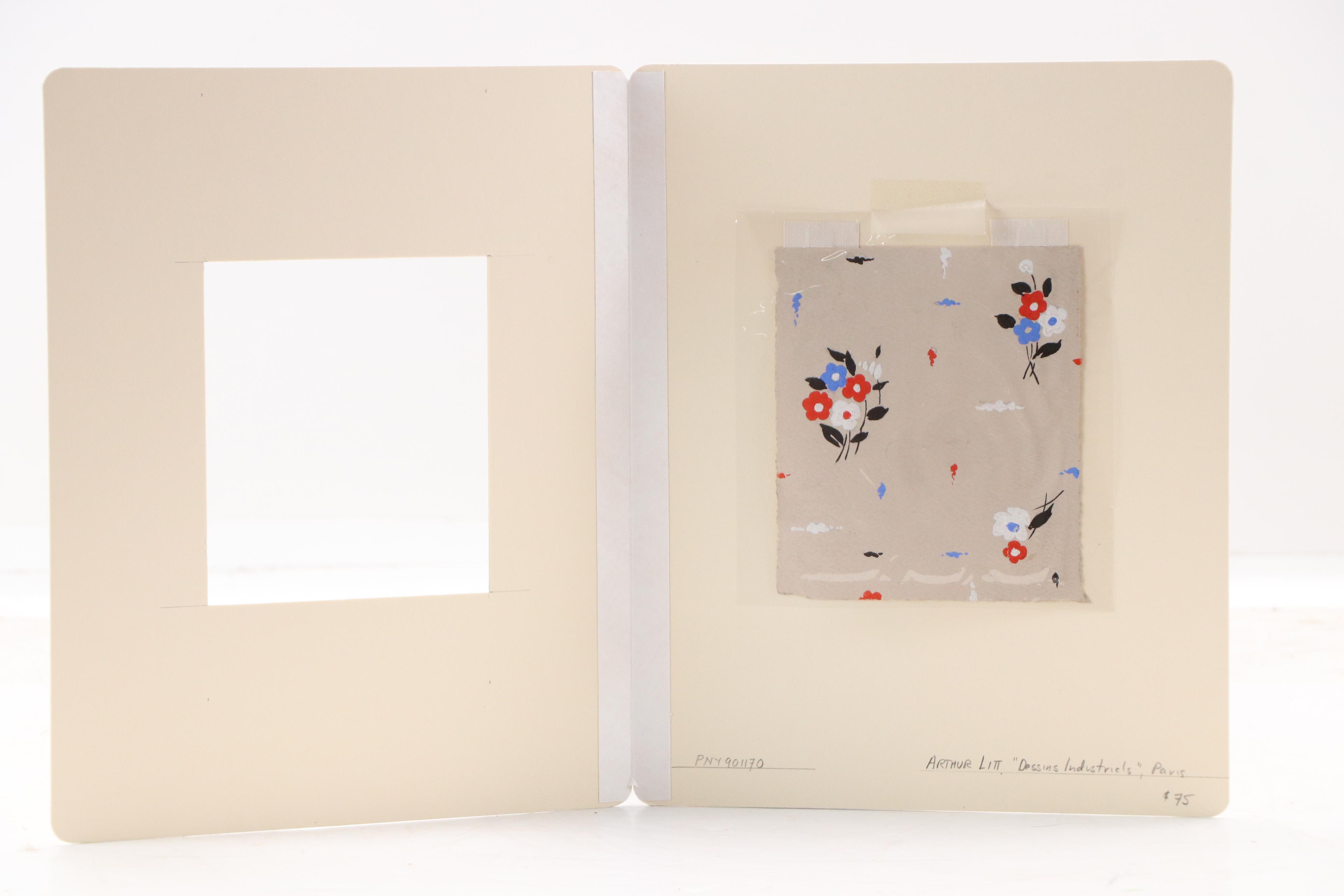 Arthur Litt Floral Gouache Painting "Dessins Industriels," Mid-20th Century