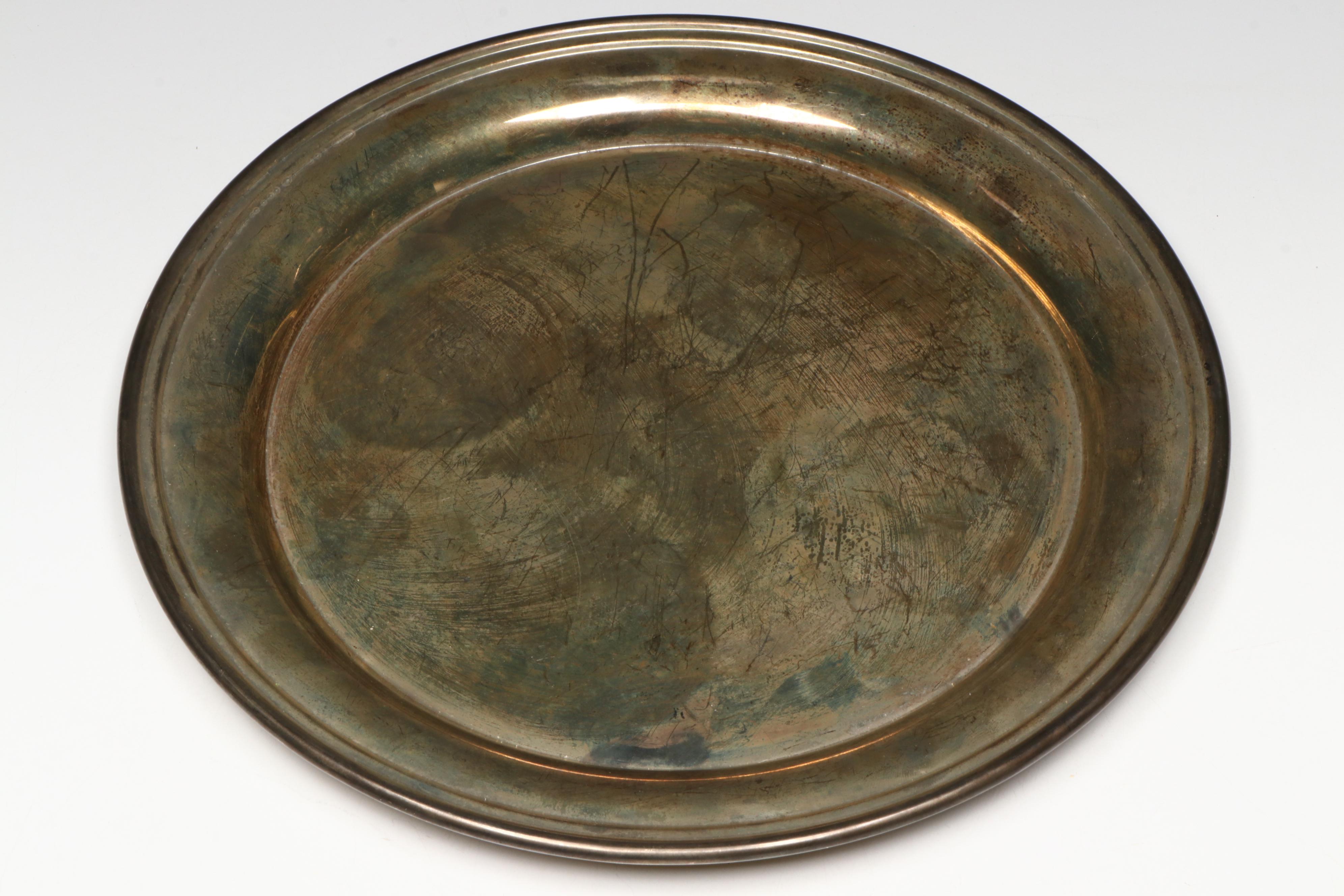 DiSaronno Amaretto Pedestal Glasses and Silver Plate Platter