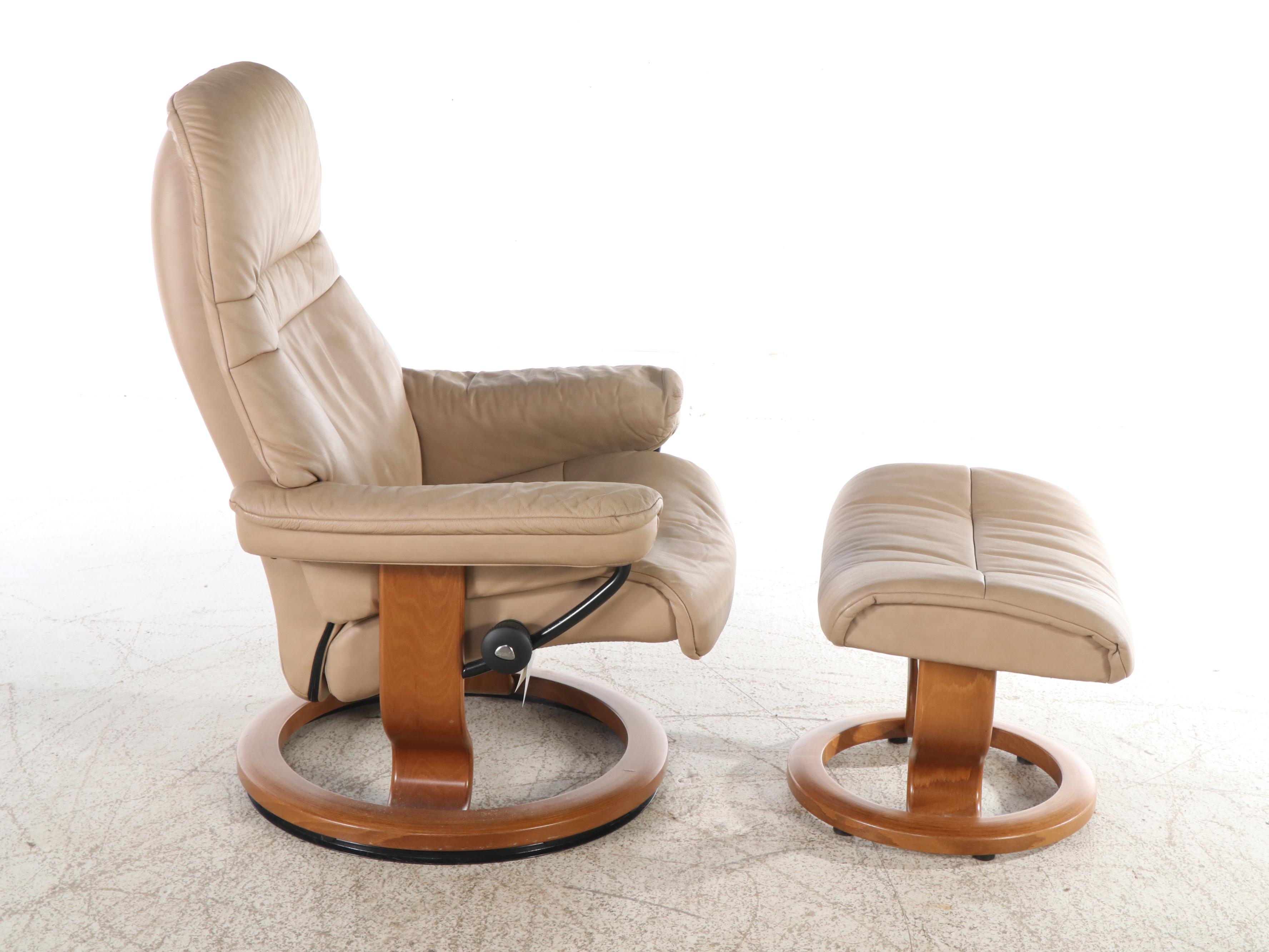Ekornes "Stressless" Leather Upholstered Recliner and Footstool