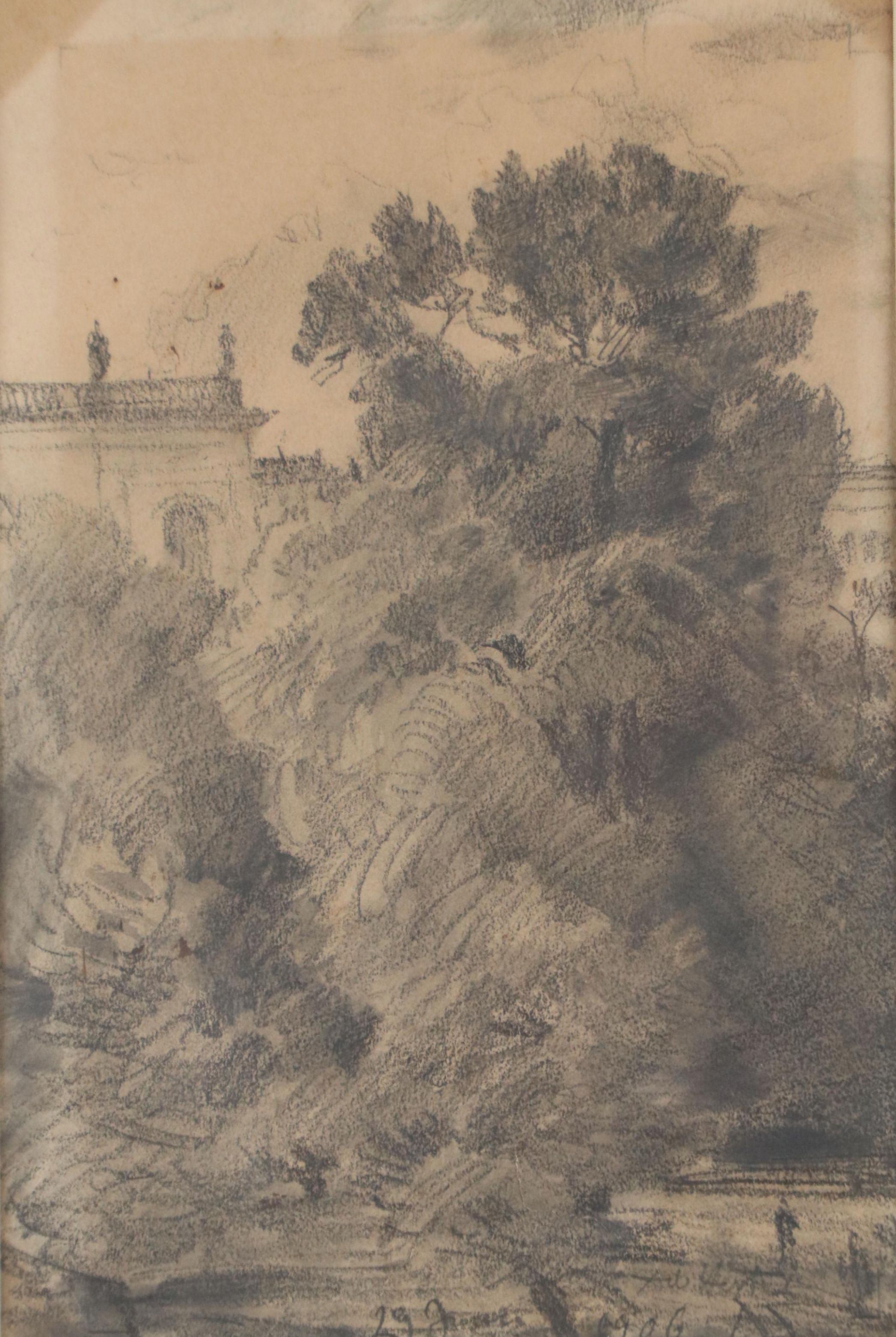 Lucien Jacques Landscape Graphite Drawing of Tree Foliage, 1906