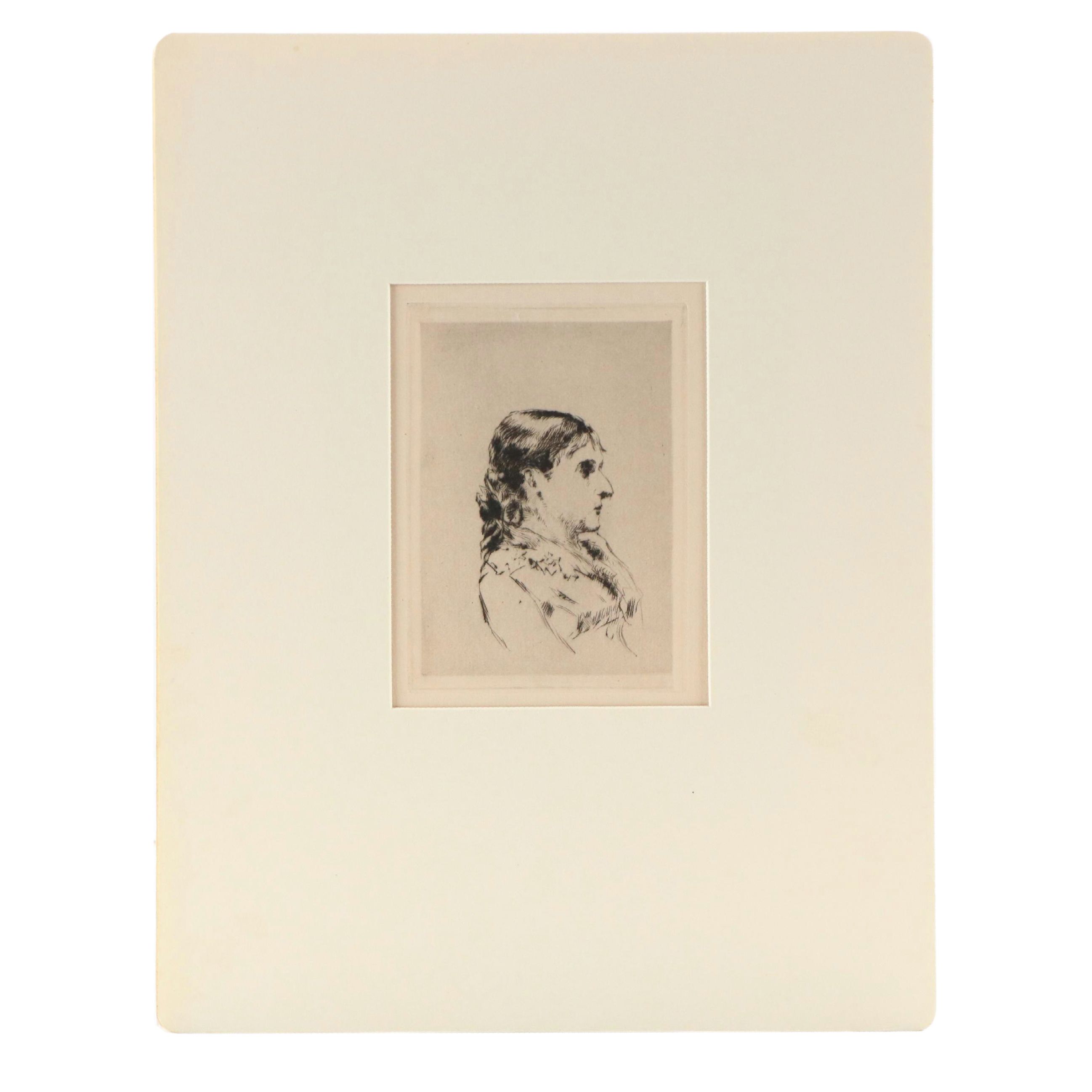 Etching Portrait After Jules Bastien-Lepage of Woman in Profile, Circa 1875