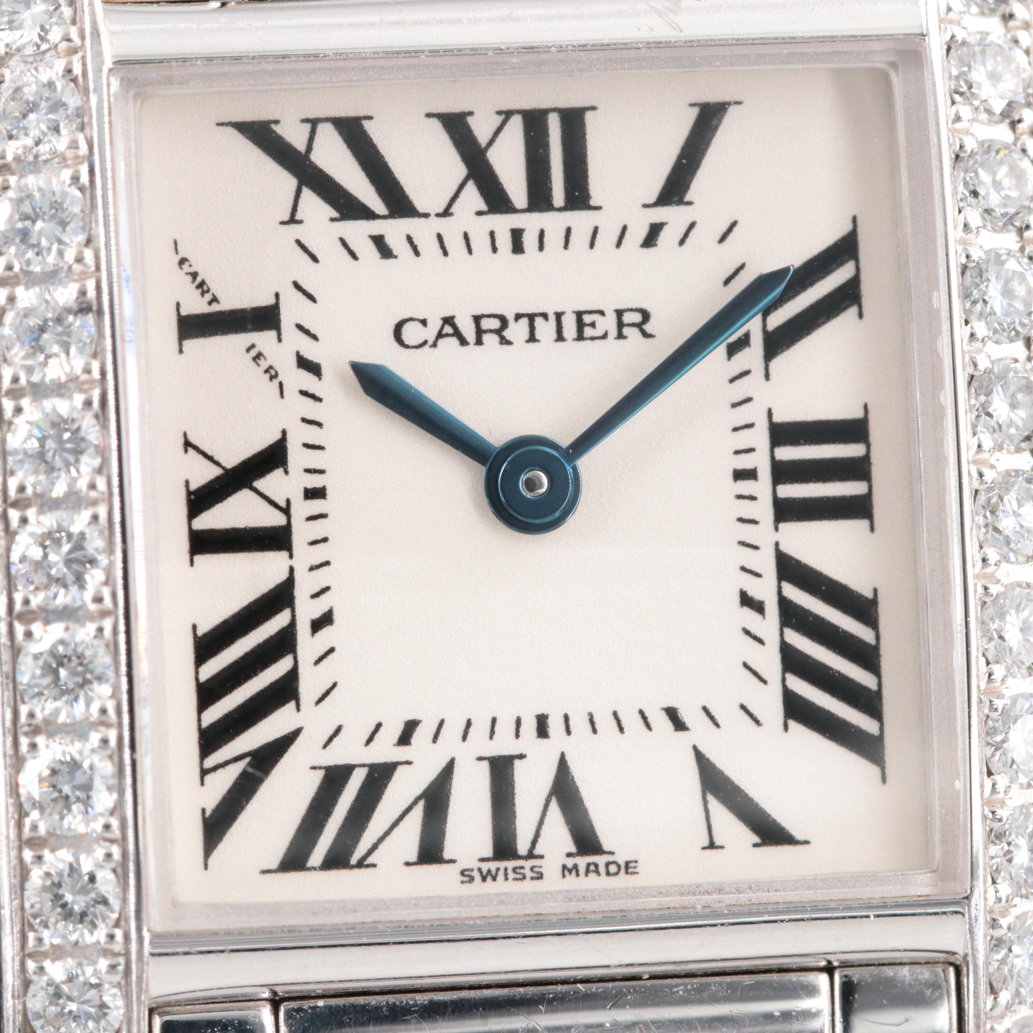 18K White Gold Cartier Tank Francaise Factory Diamond 2403 Watch