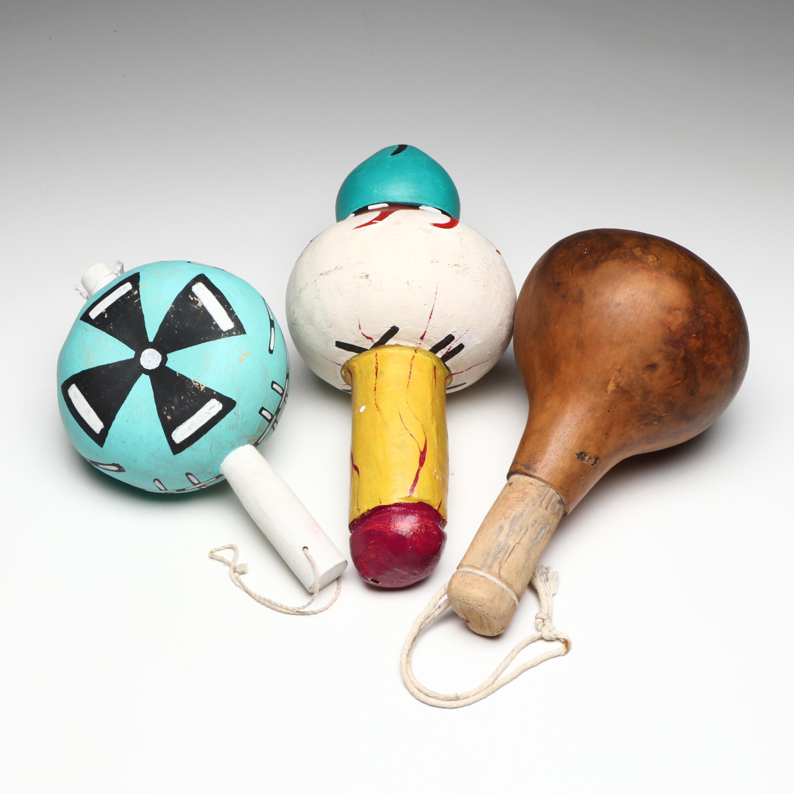 Three Indigenous Southwest Hopi/Pueblo Gourd Rattles