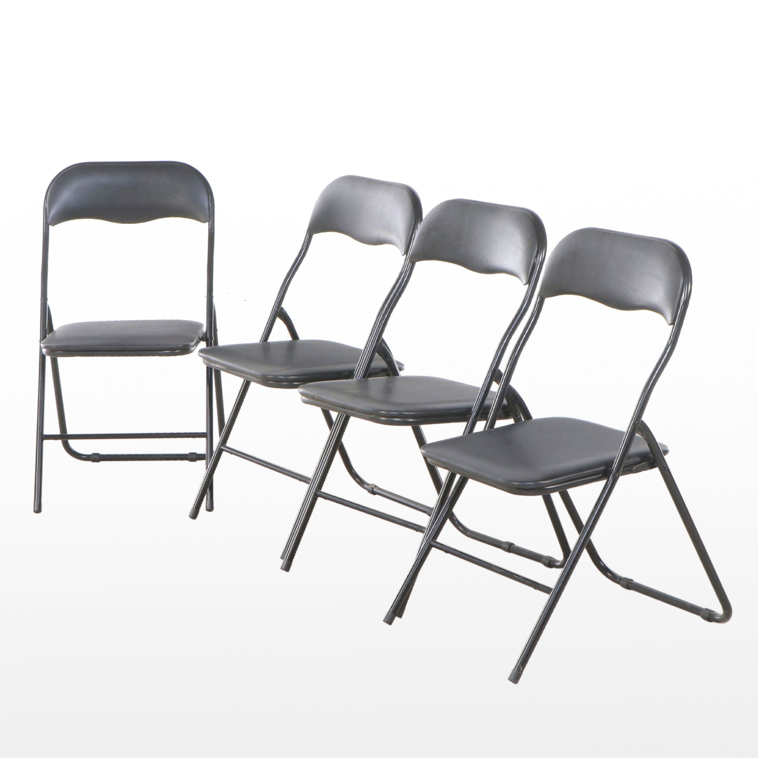 Four Korhani Folding Metal Chairs with Padded Seats, 21st Century