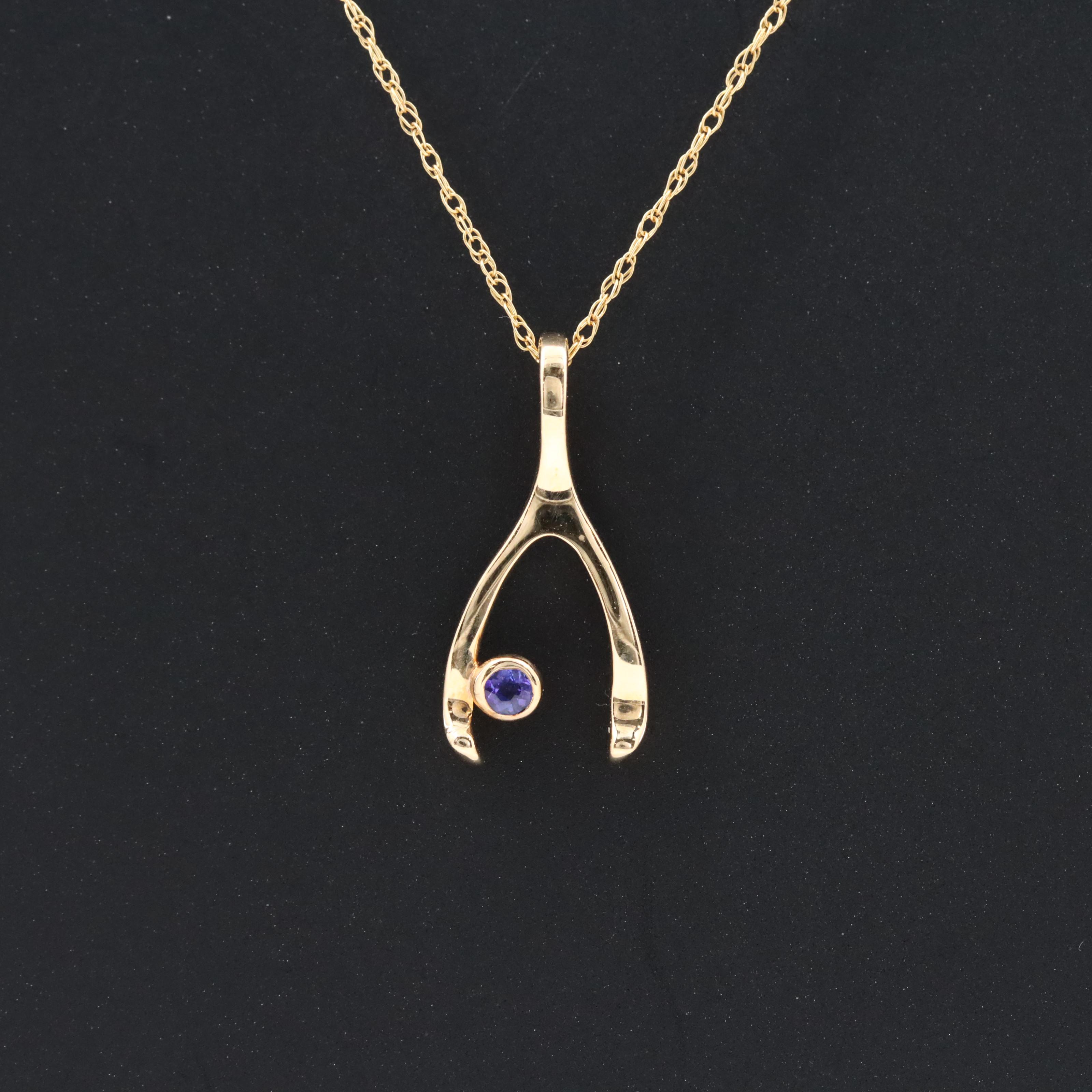18K Tanzanite Wishbone Pendant Necklace