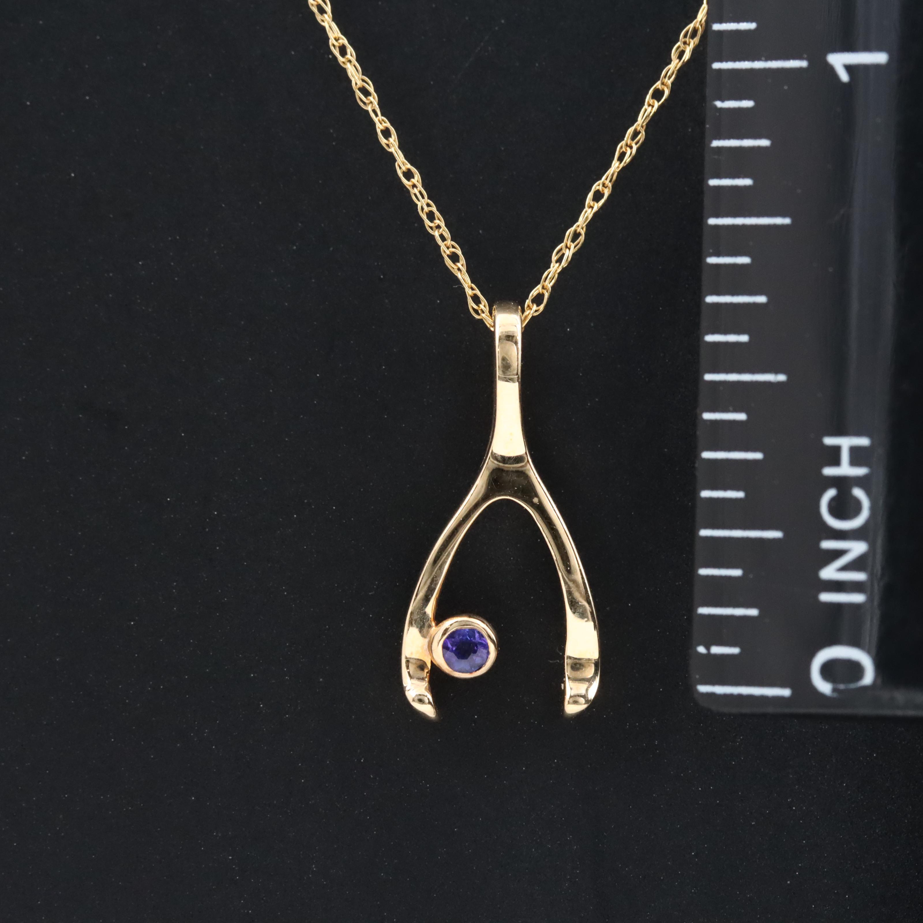 18K Tanzanite Wishbone Pendant Necklace