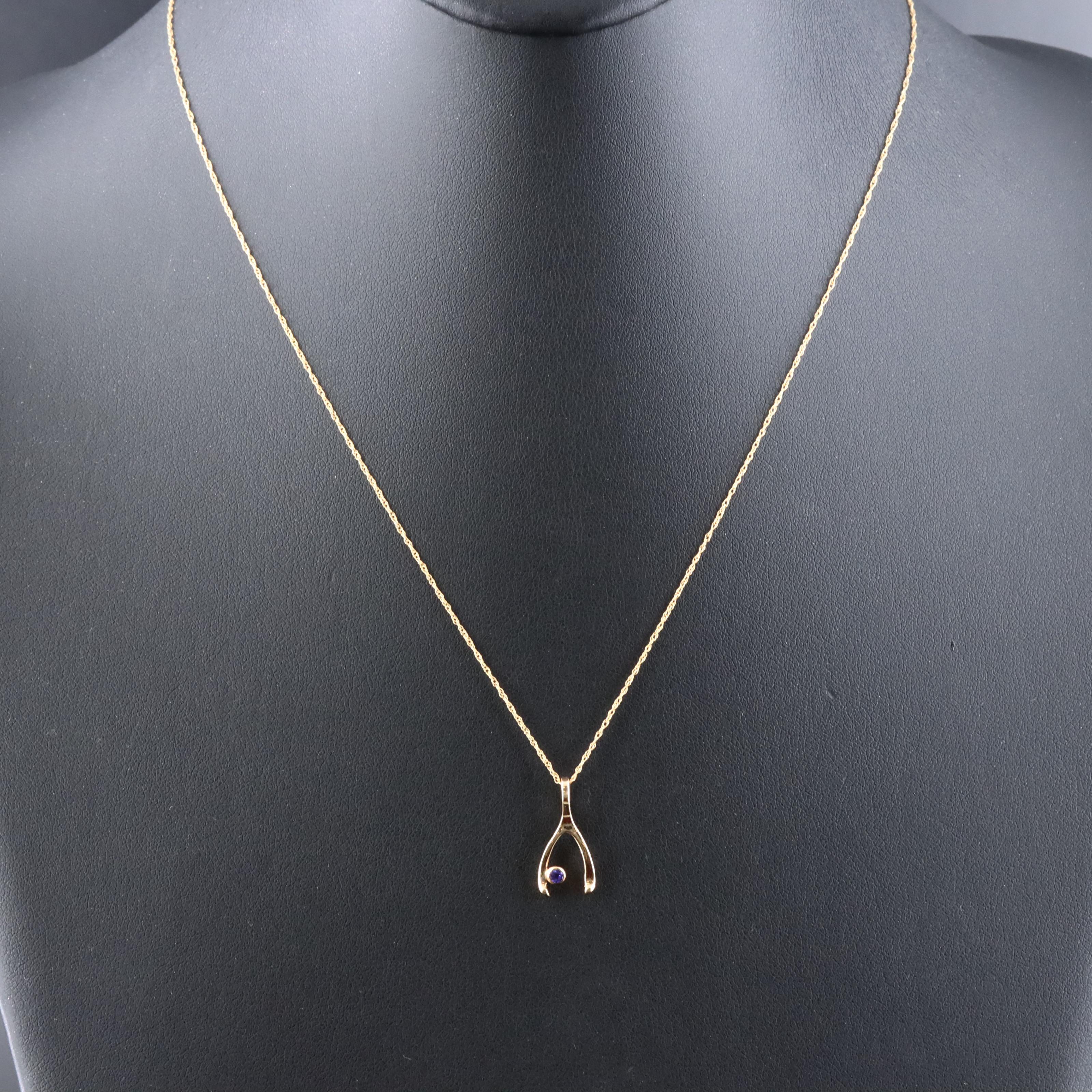 18K Tanzanite Wishbone Pendant Necklace