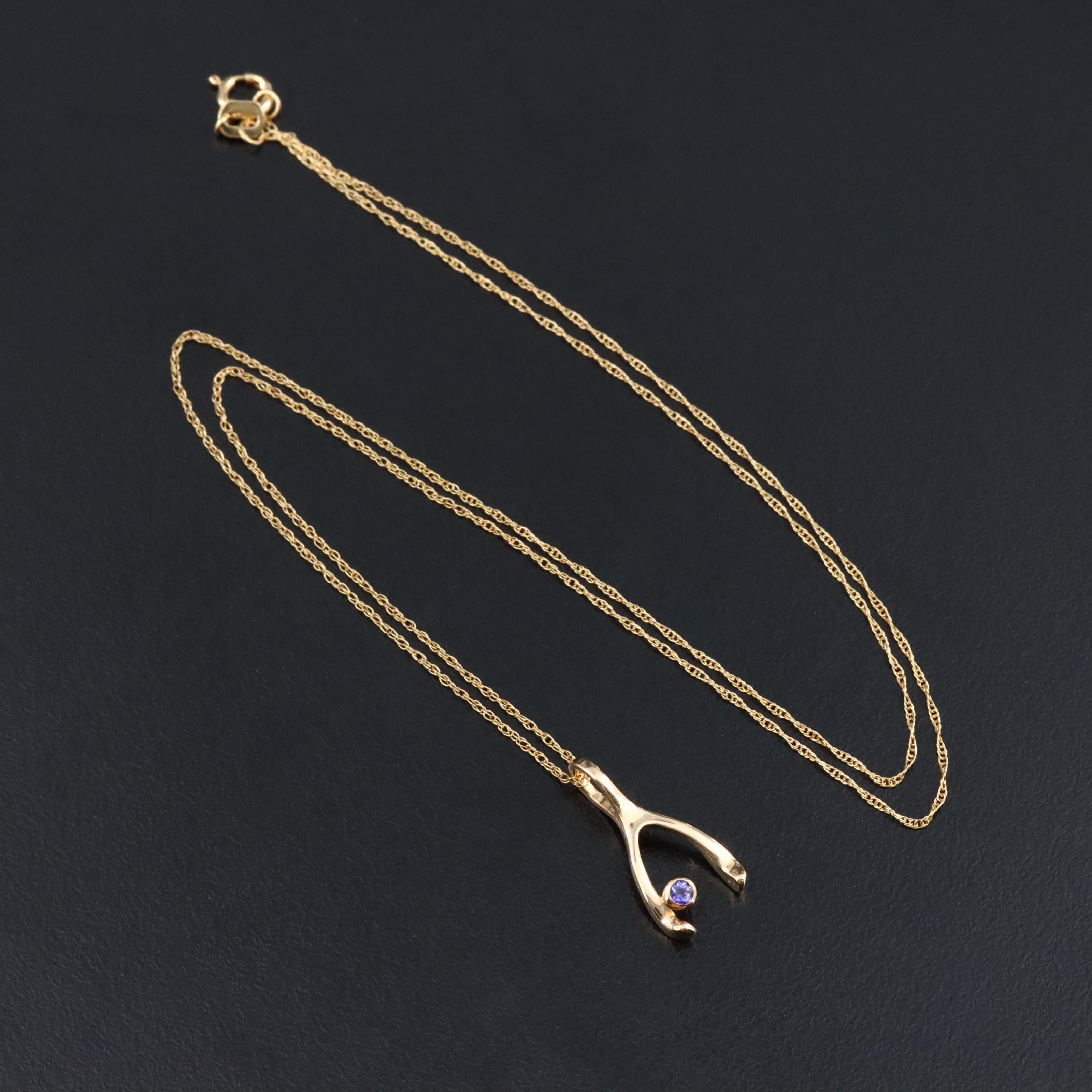 18K Tanzanite Wishbone Pendant Necklace