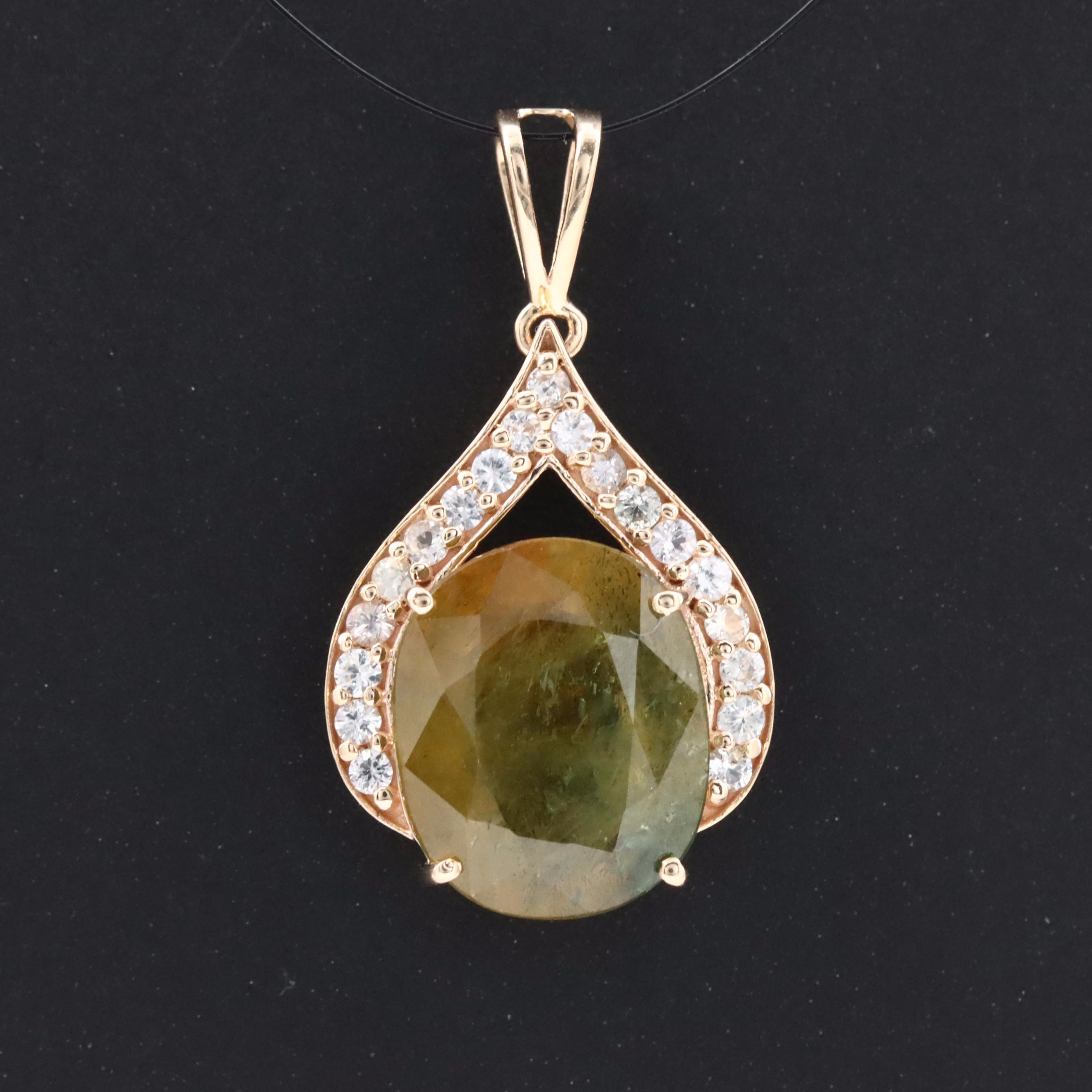 14K 4.45 CT Sapphire and White Sapphire Pendant