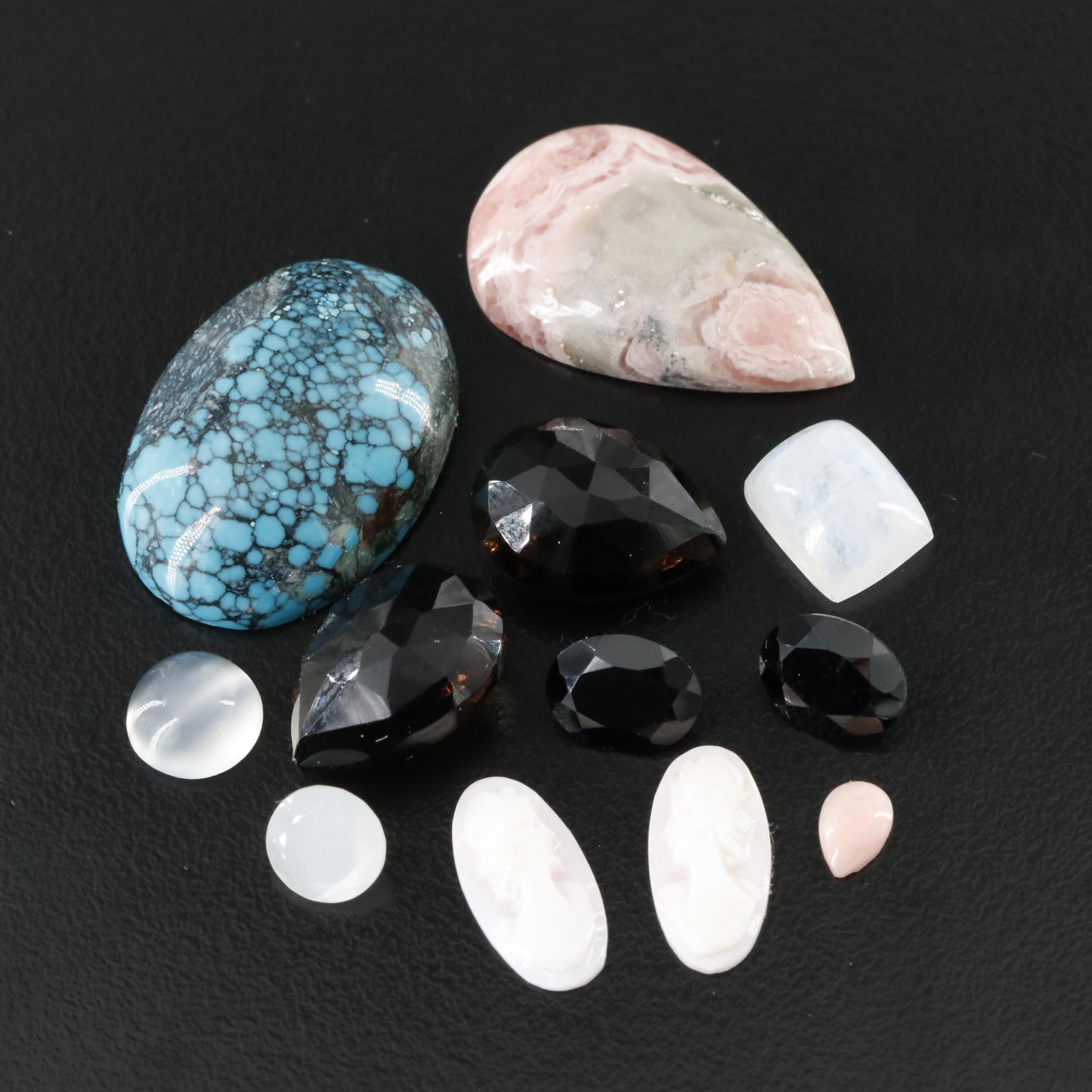 Loose Gemstones Including Moonstone, Turquoise and Rhodochrosite