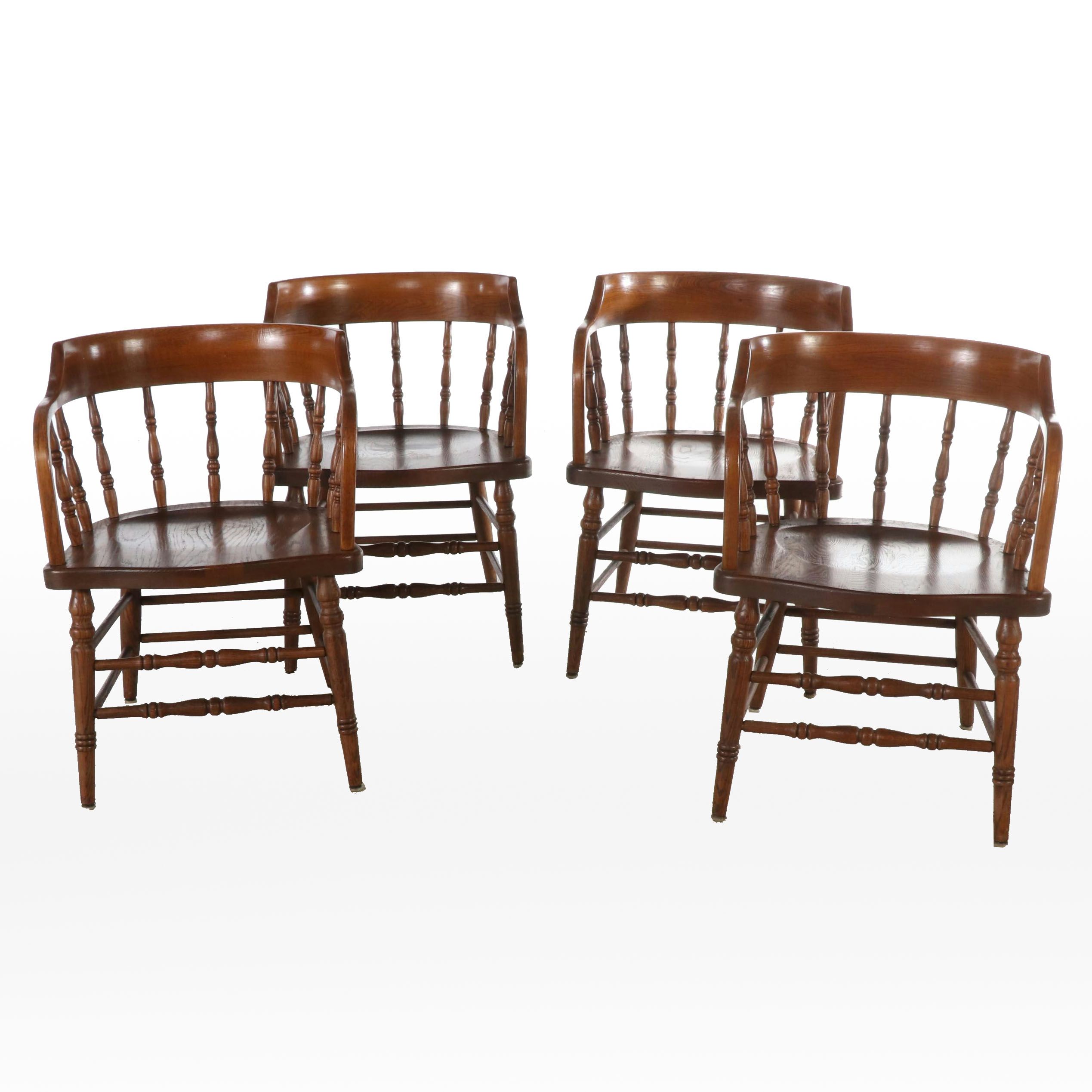Four Buckstaff Oak Barrel-Back Pub Chairs, Mid 20th Century